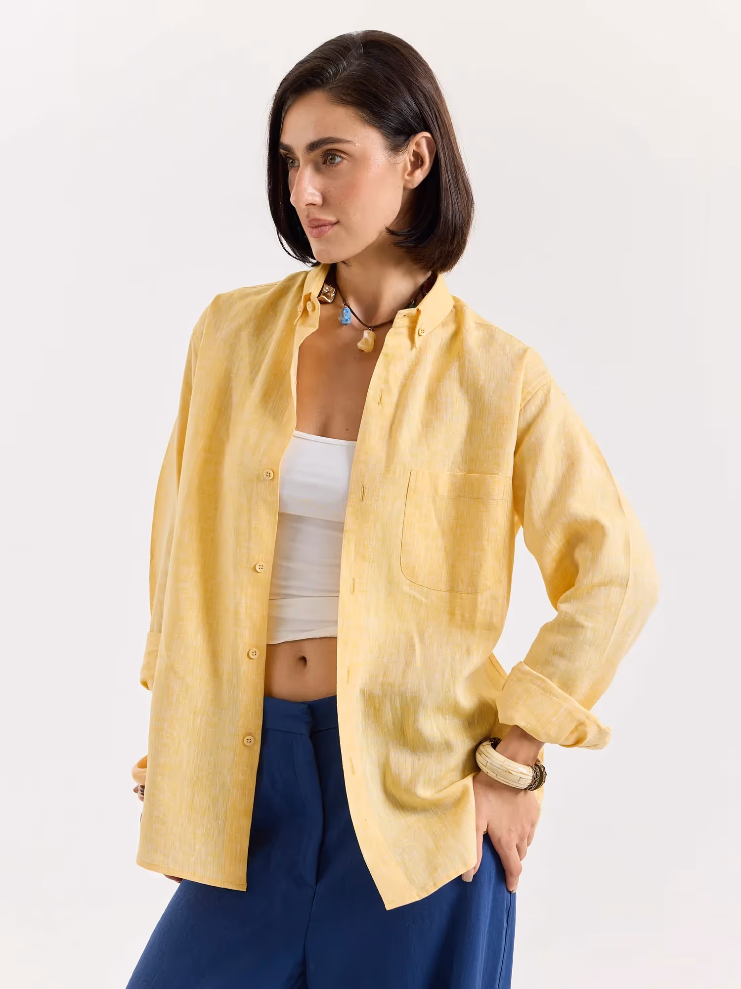 Yellow Chambray Linen Shirt  image 6