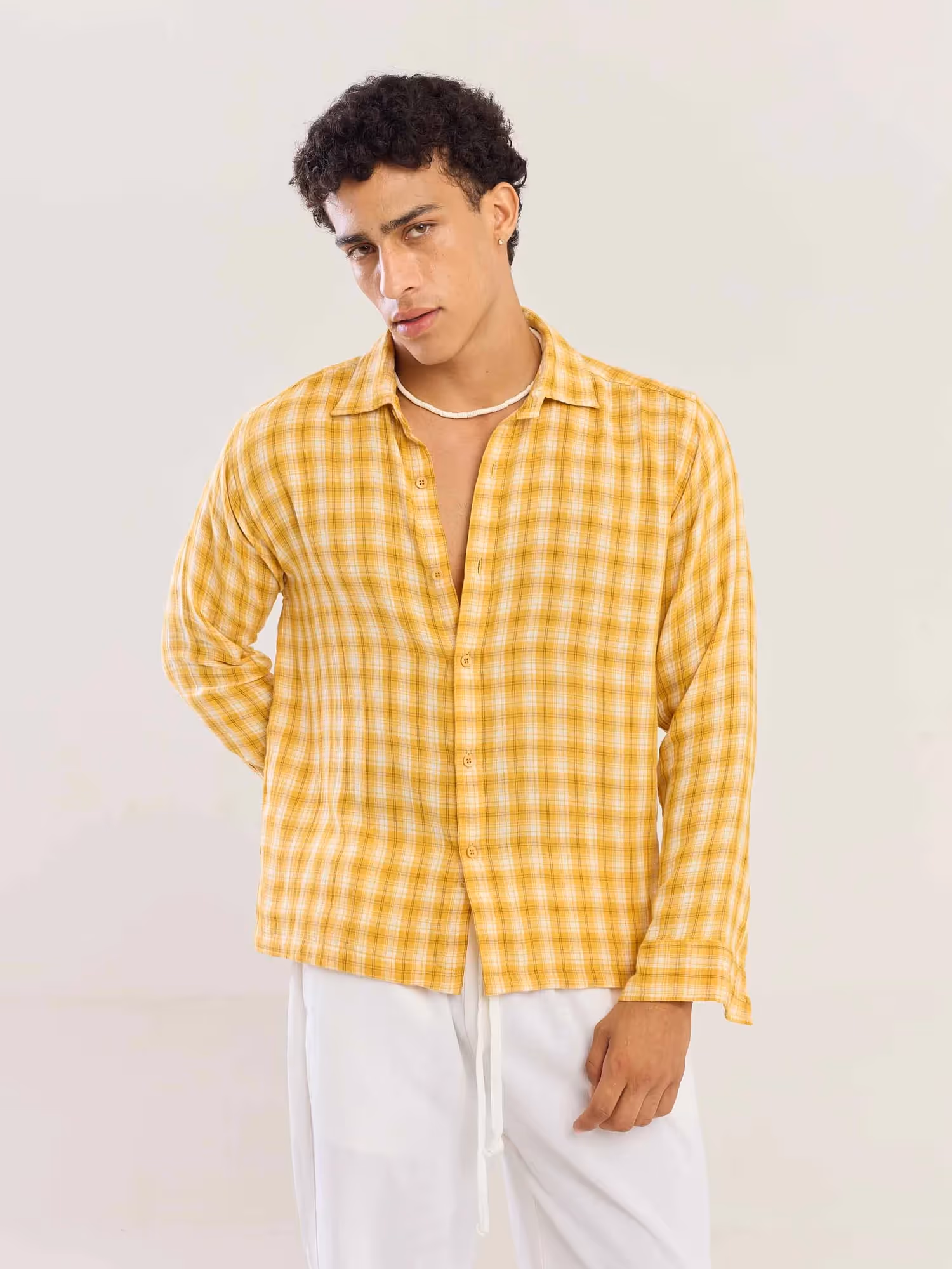 Yellow Checked Gauze Holiday Shirt image 1