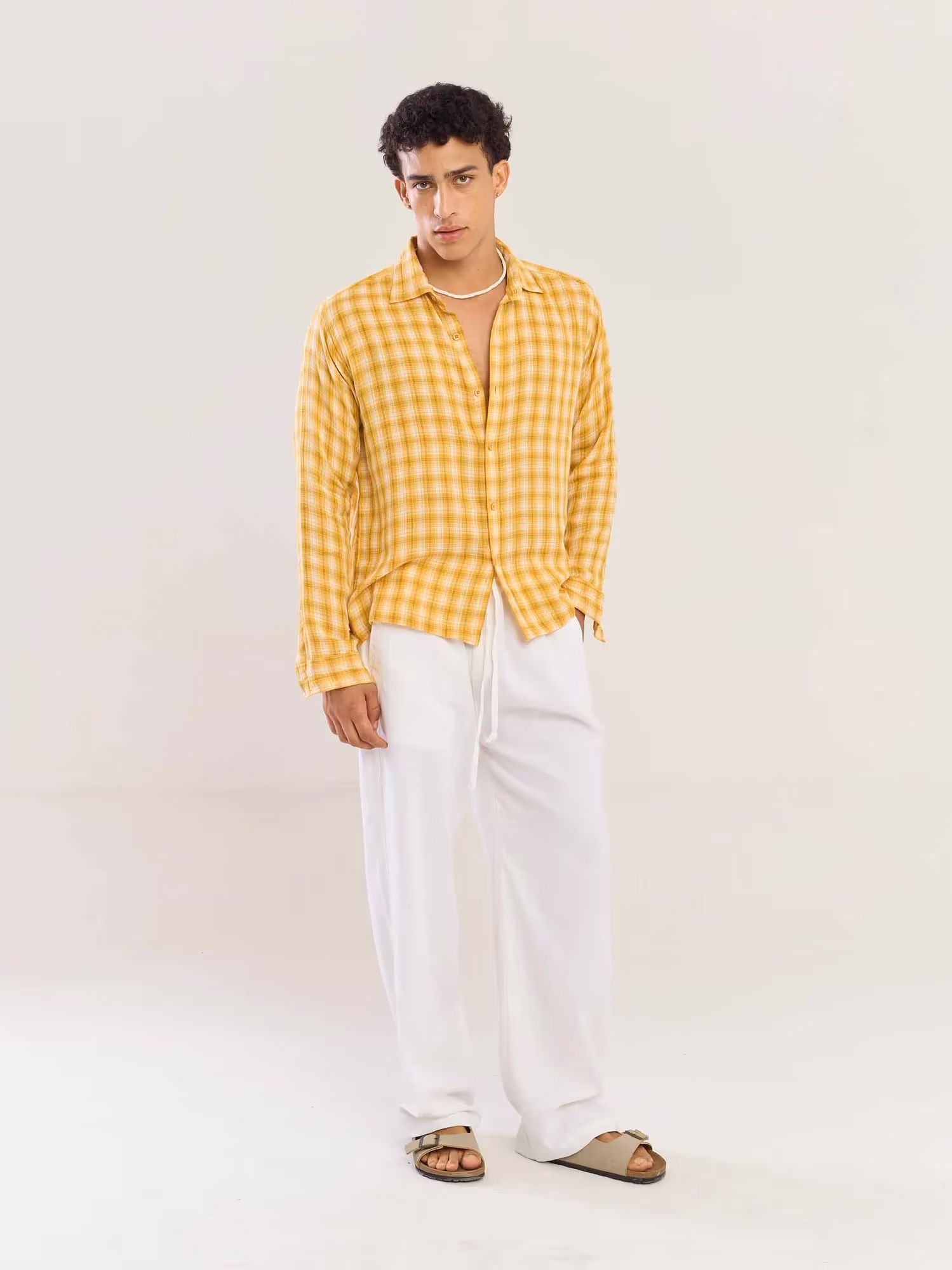 Yellow Checked Gauze Holiday Shirt image 2