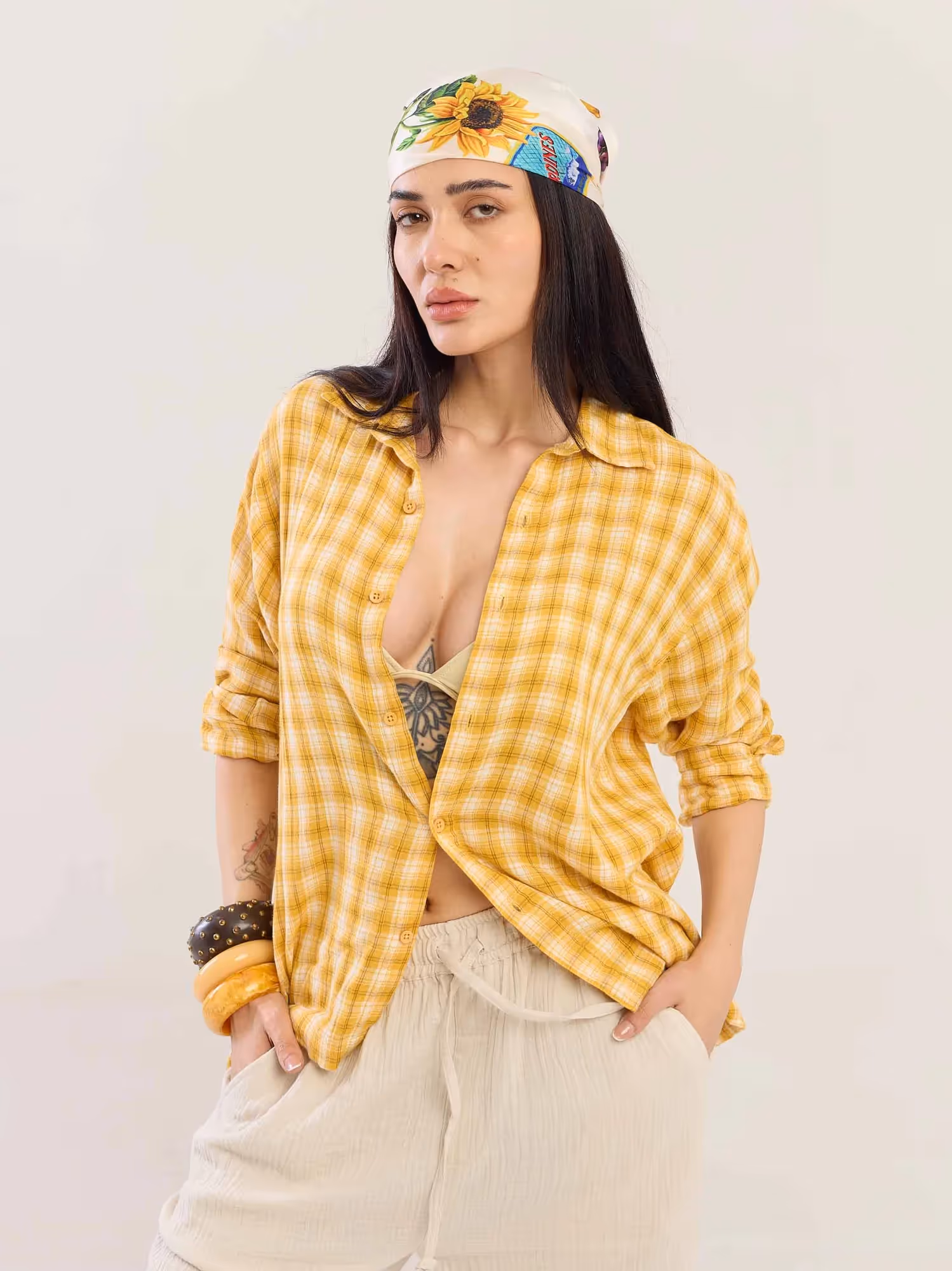 Yellow Checked Gauze Holiday Shirt image 3