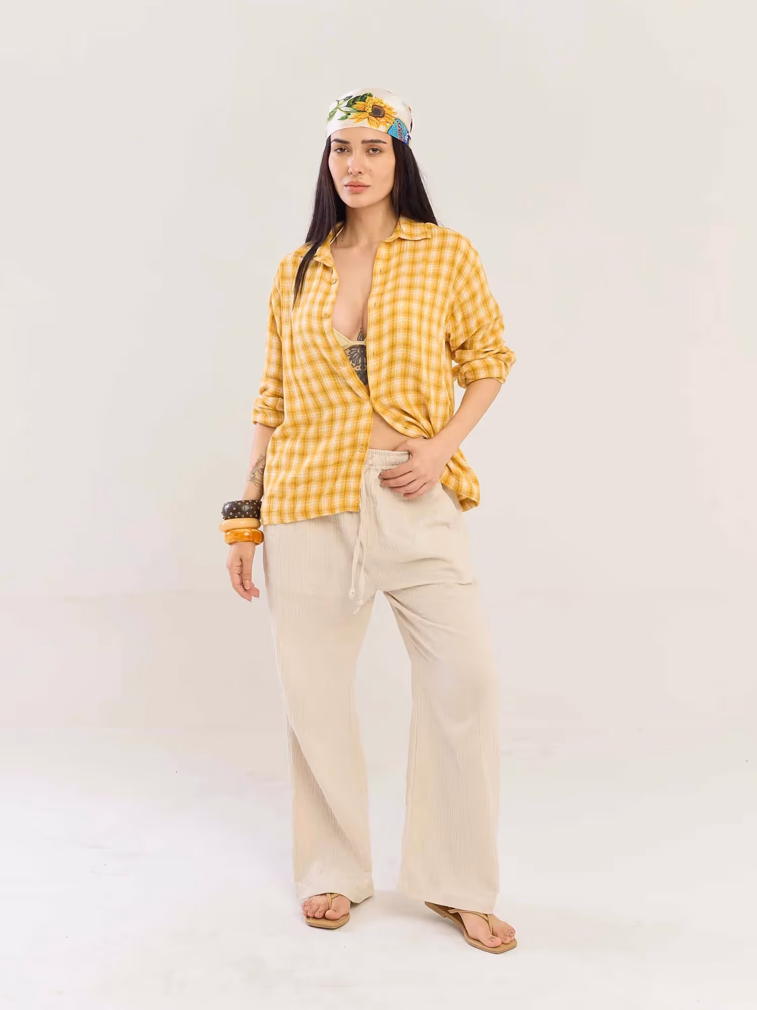 Yellow Checked Gauze Holiday Shirt image 4