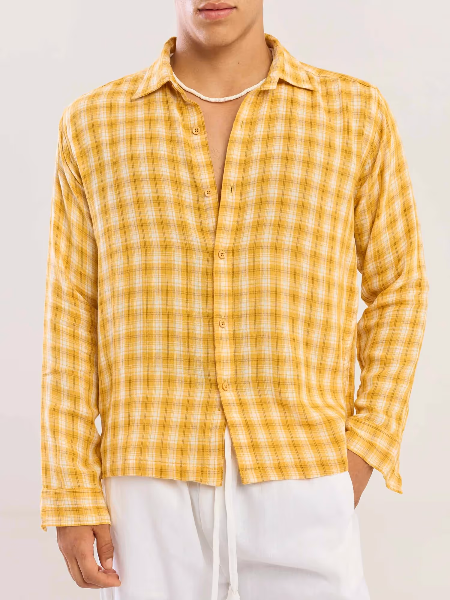 Yellow Checked Gauze Holiday Shirt image 5