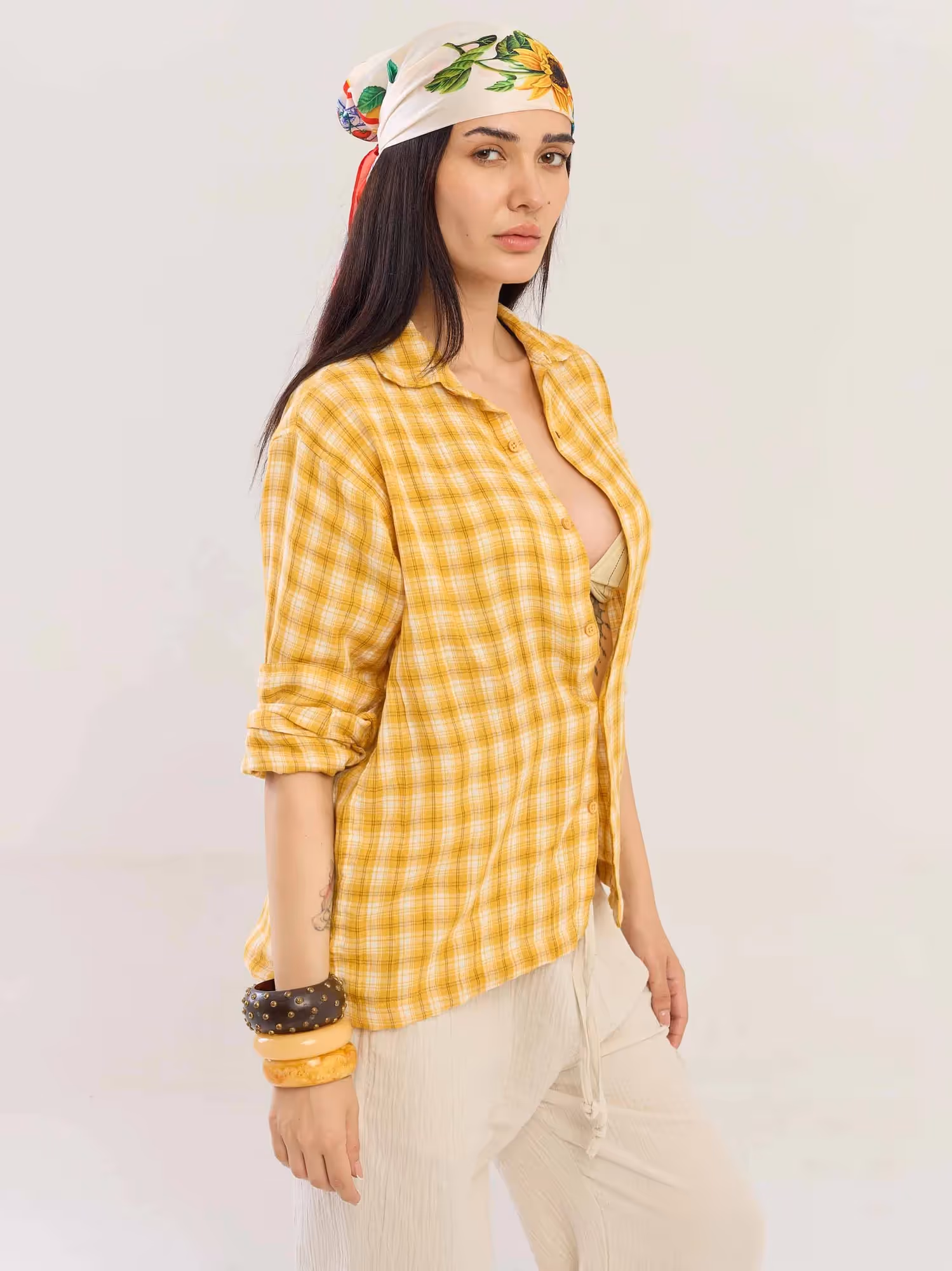 Yellow Checked Gauze Holiday Shirt image 6