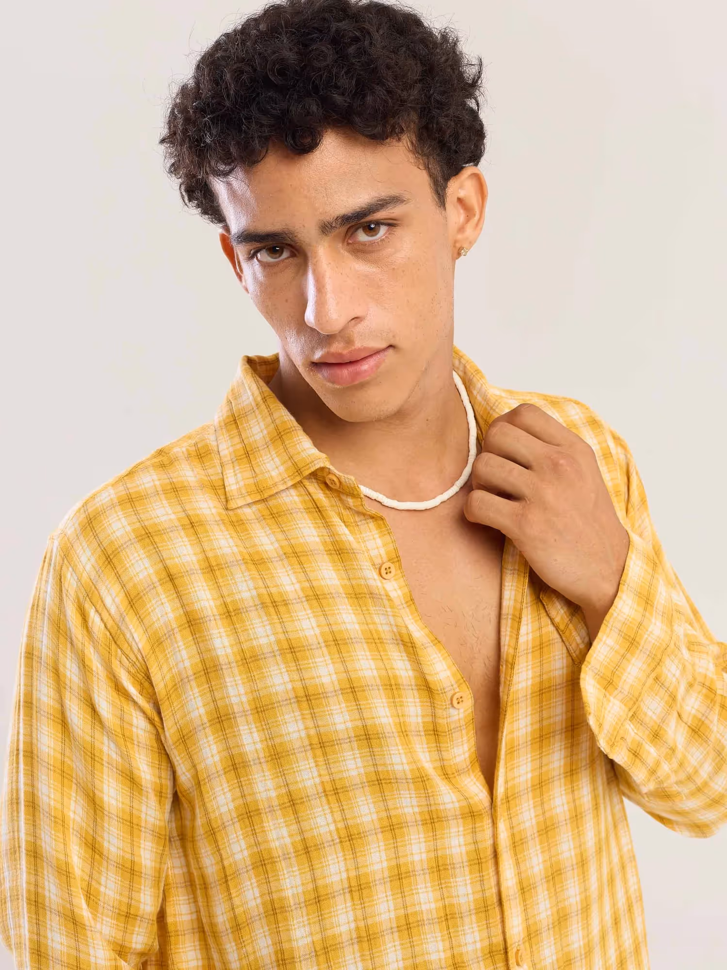 Yellow Checked Gauze Holiday Shirt image 7