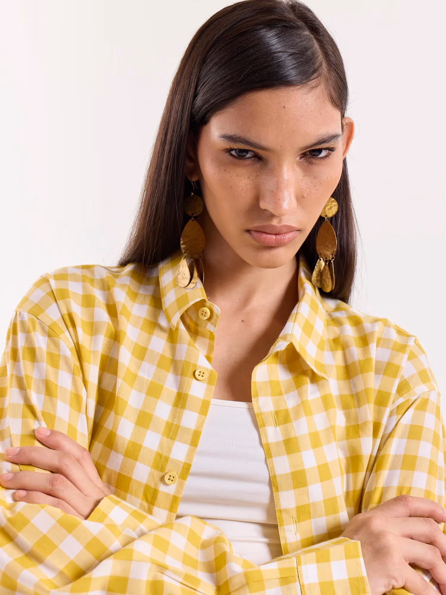 Yellow Gingham Cropped Shirt image 6