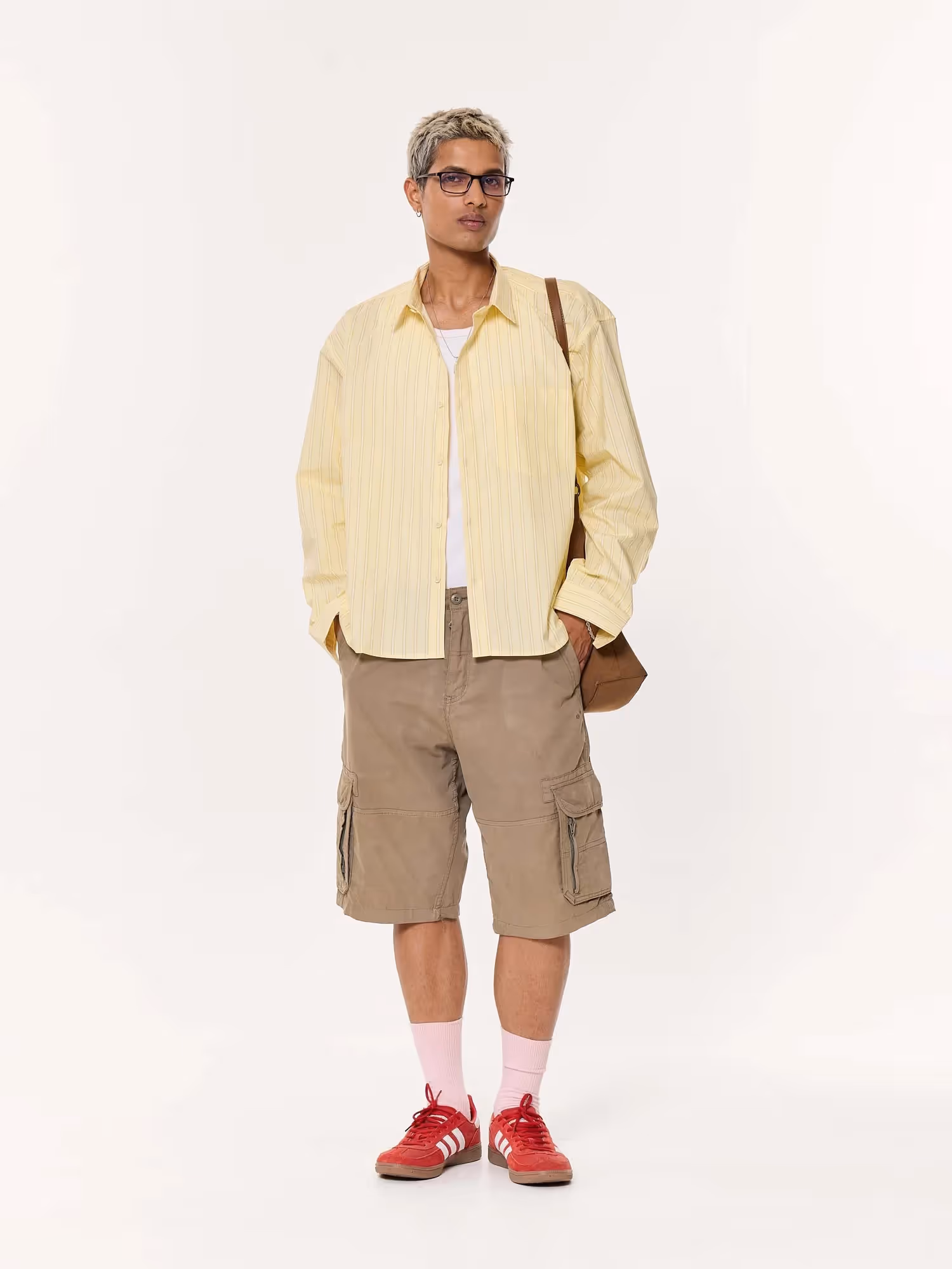 Yellow Multi-striped Oversized Cropped Shirt image 1