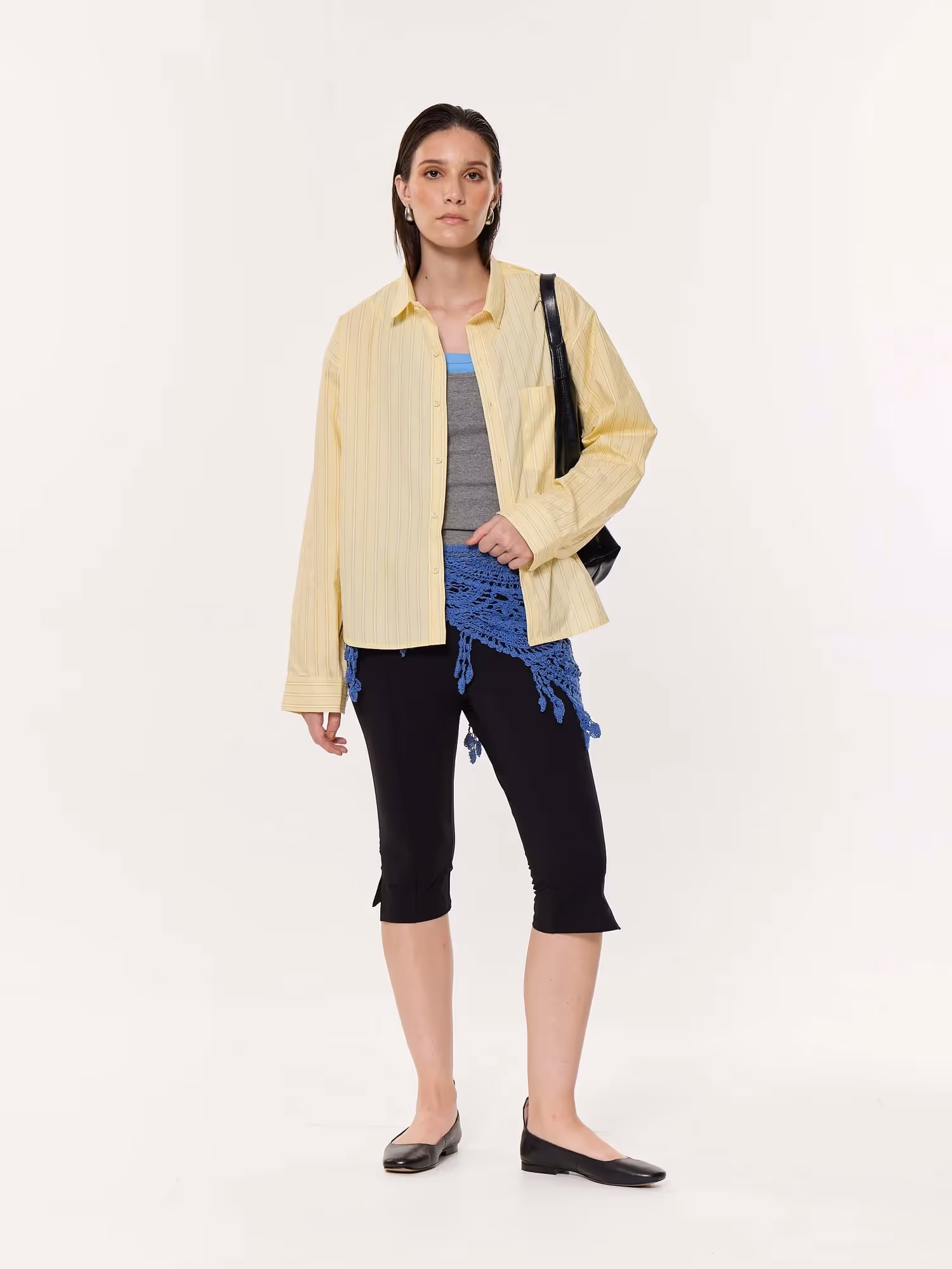 Yellow Multi-striped Oversized Cropped Shirt image 2