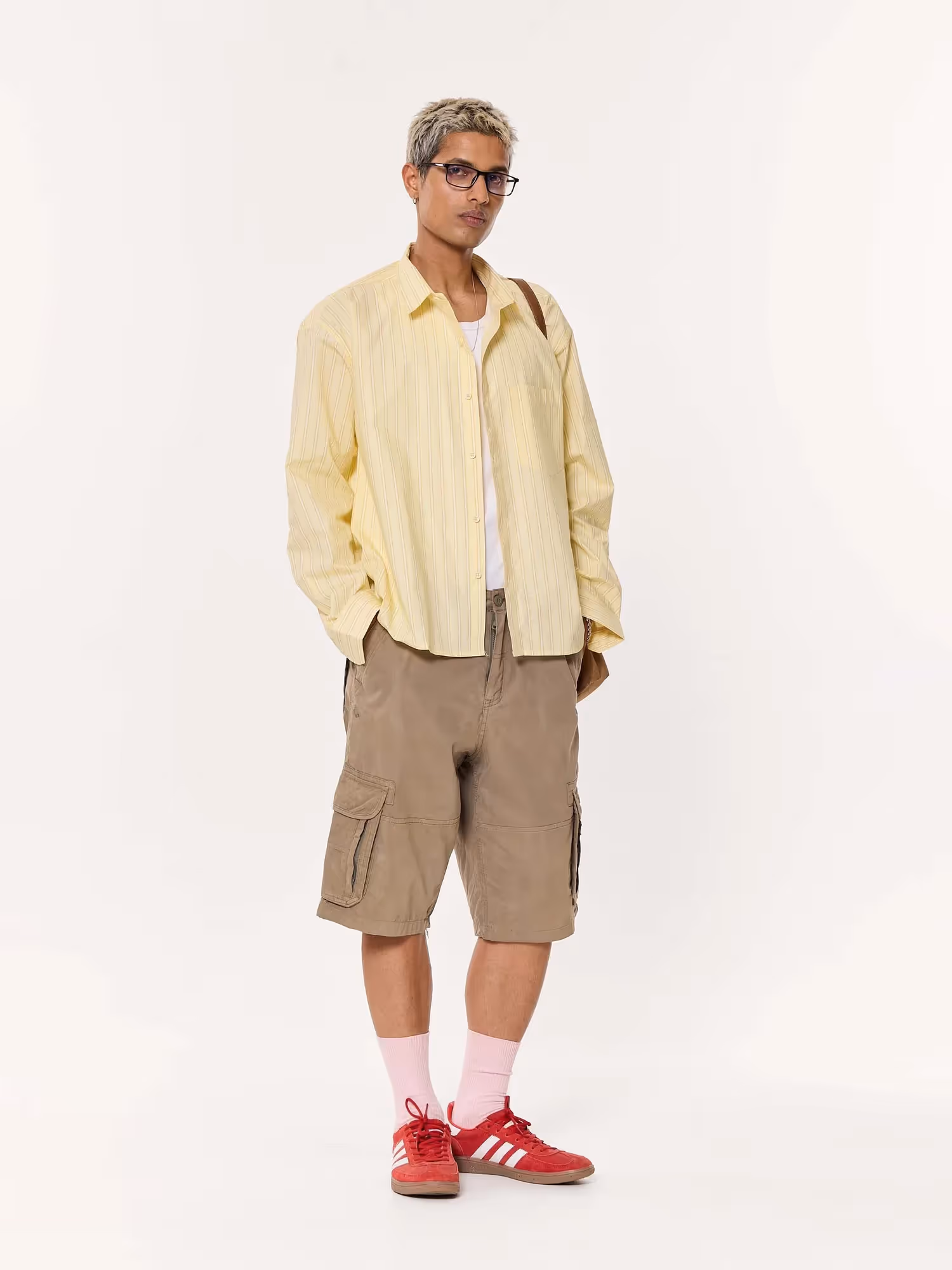 Yellow Multi-striped Oversized Cropped Shirt image 3
