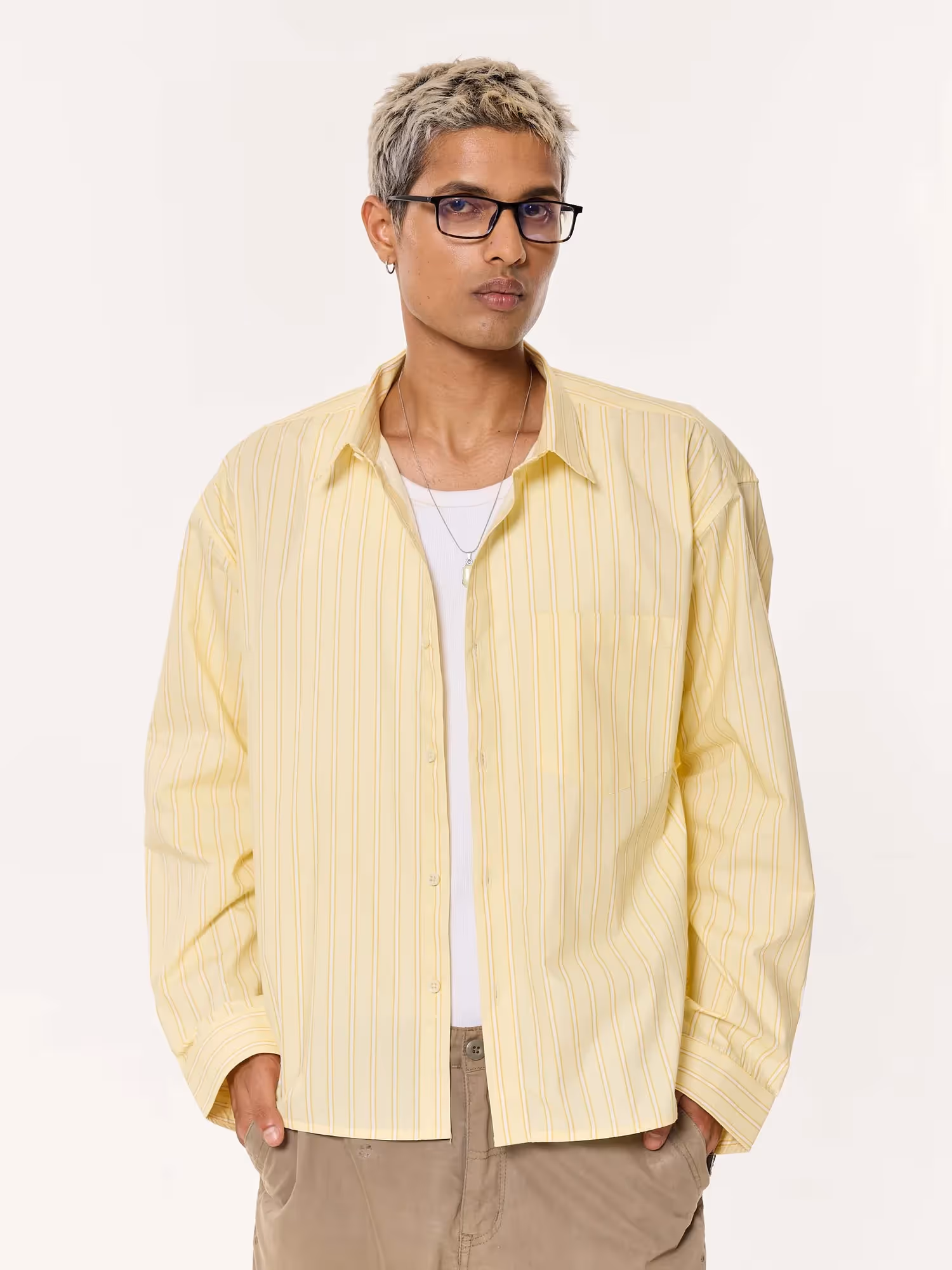 Yellow Multi-striped Oversized Cropped Shirt image 5