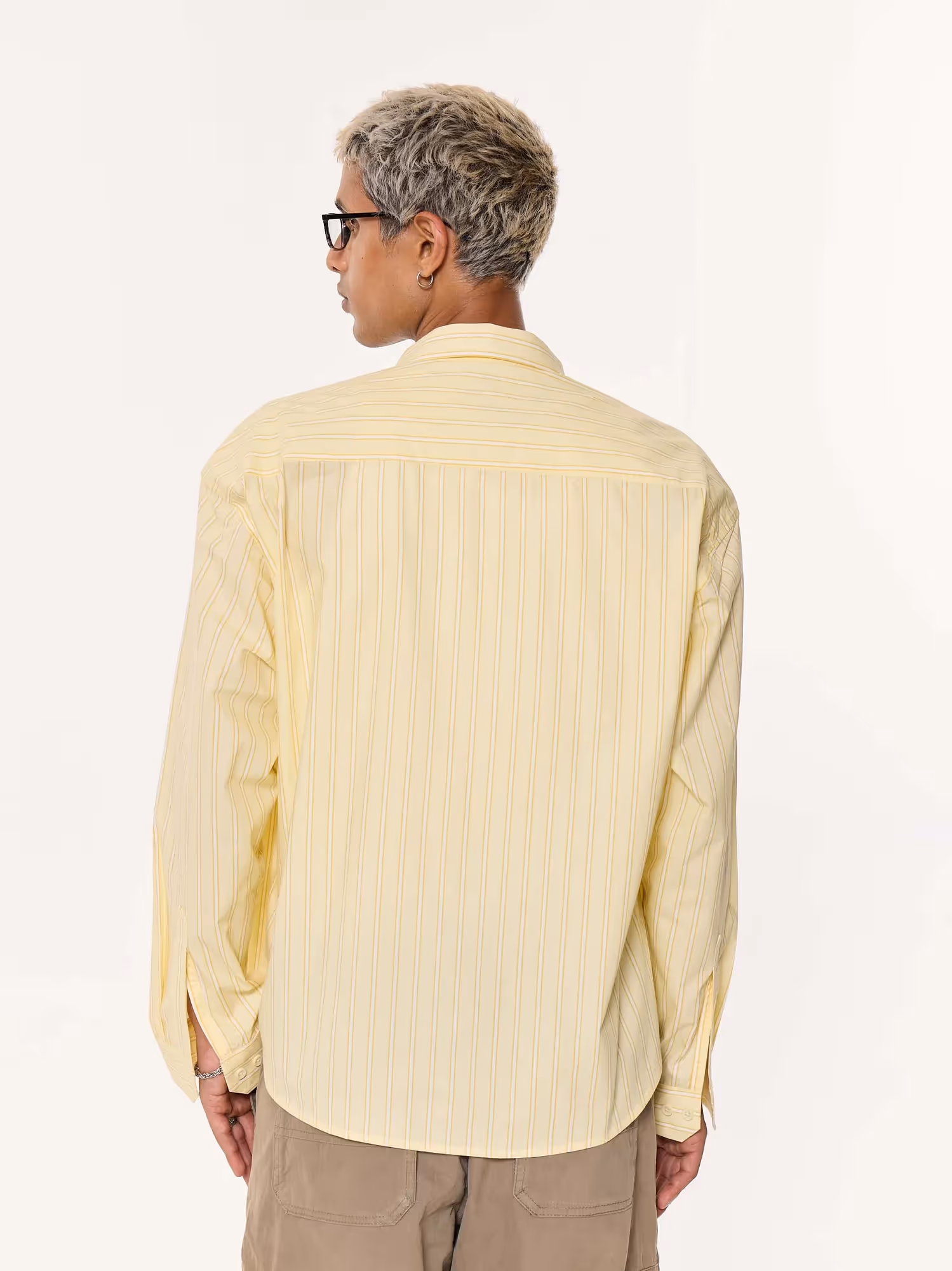 Yellow Multi-striped Oversized Cropped Shirt image 7