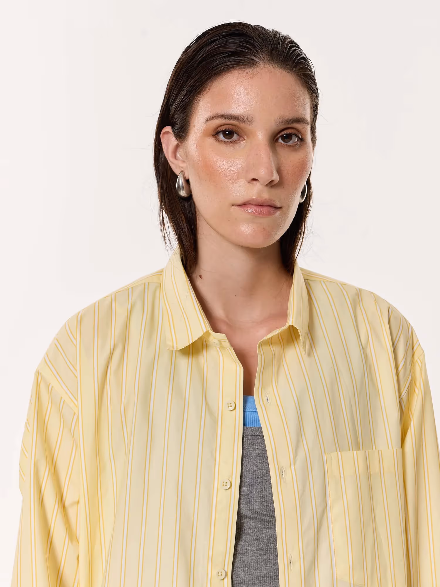 Yellow Multi-striped Oversized Cropped Shirt image 8