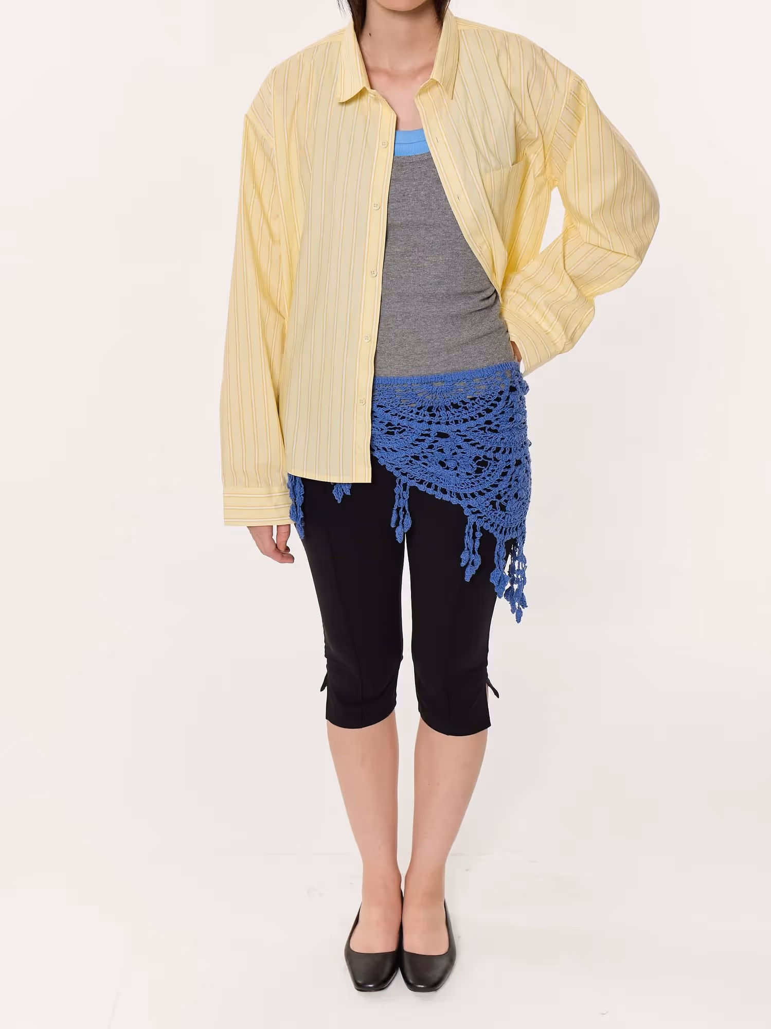 Yellow Multi-striped Oversized Cropped Shirt image 9