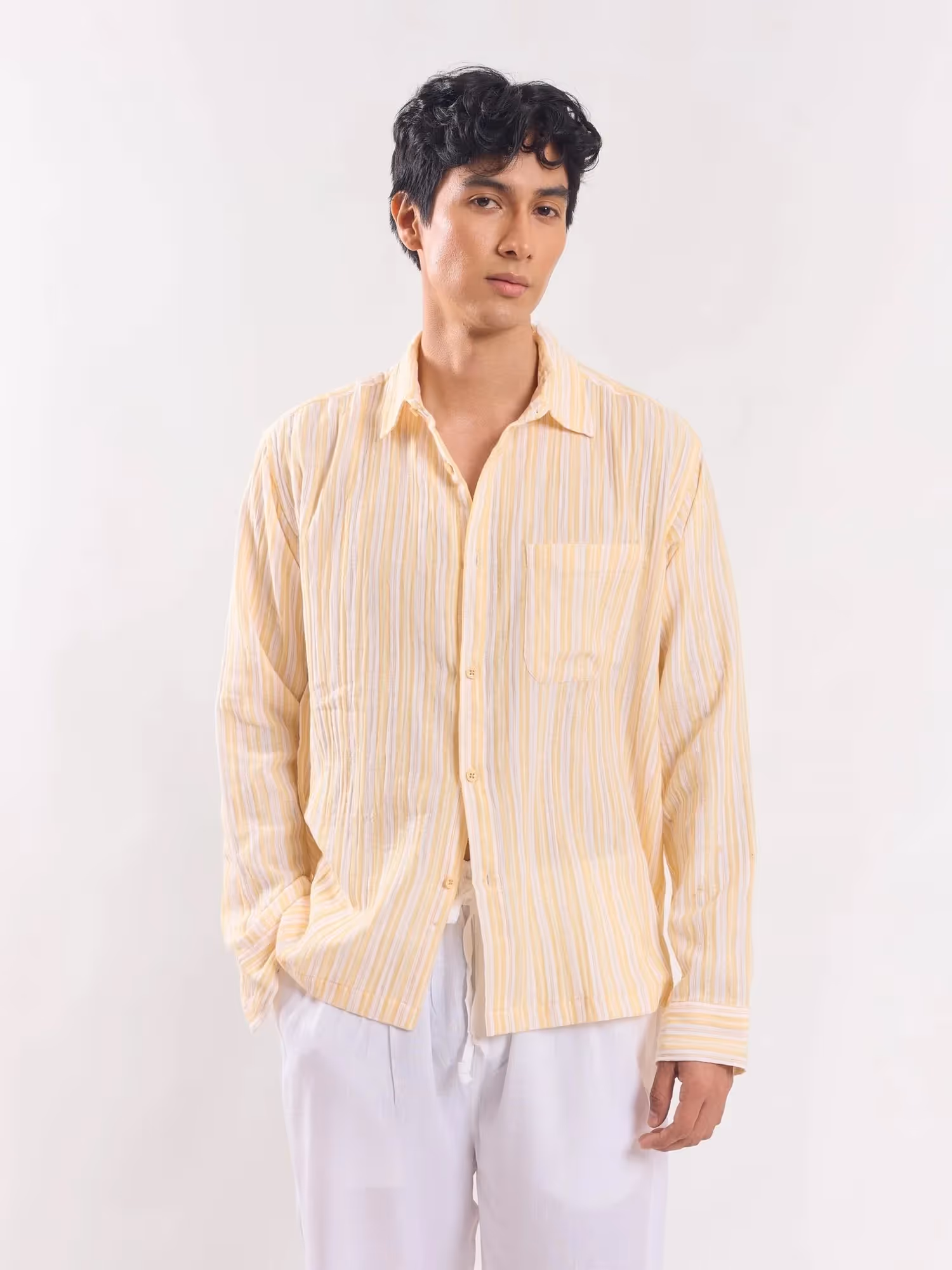 Yellow Striped Gauze Holiday Shirt  image 1