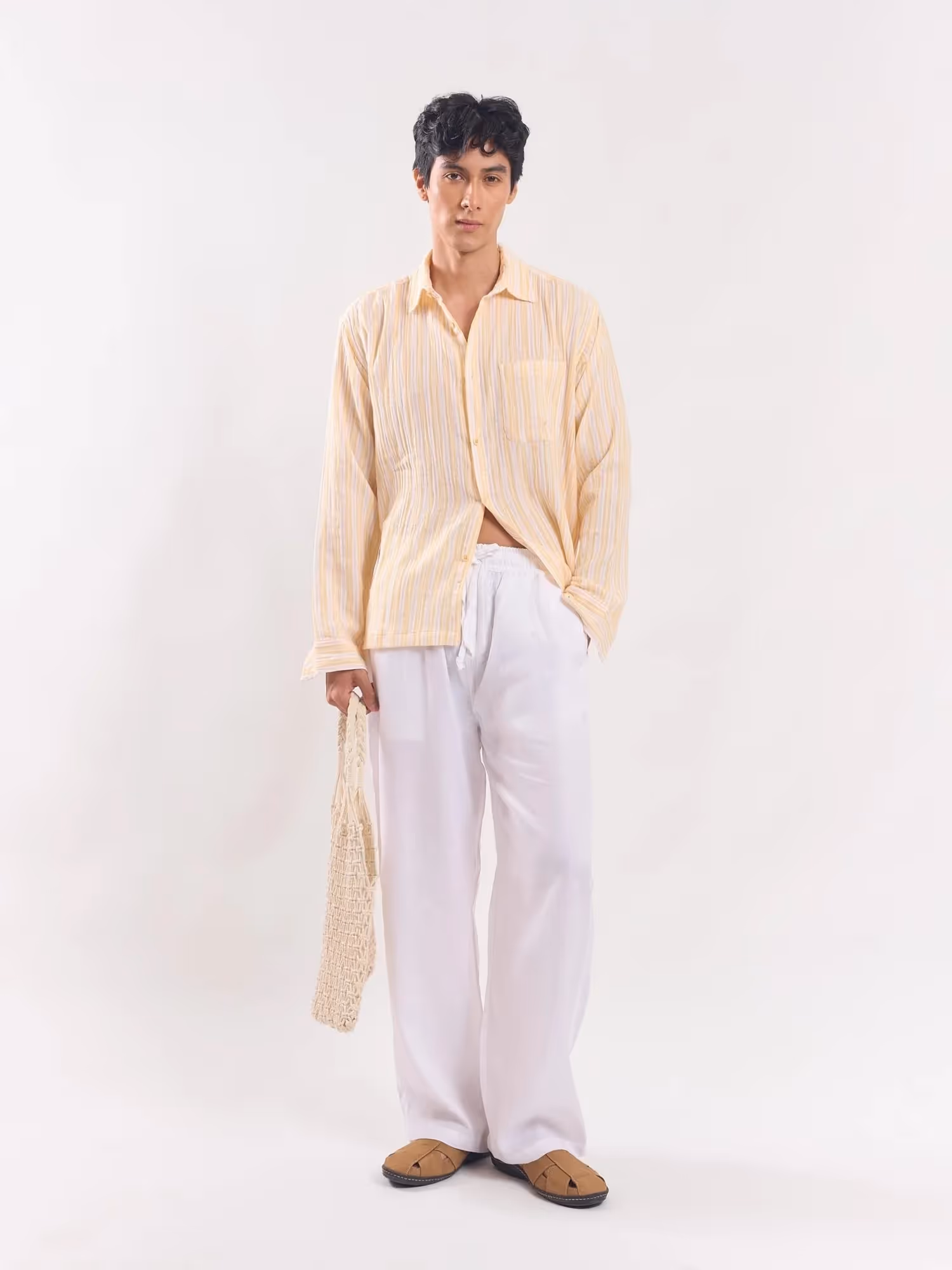 Yellow Striped Gauze Holiday Shirt image 2