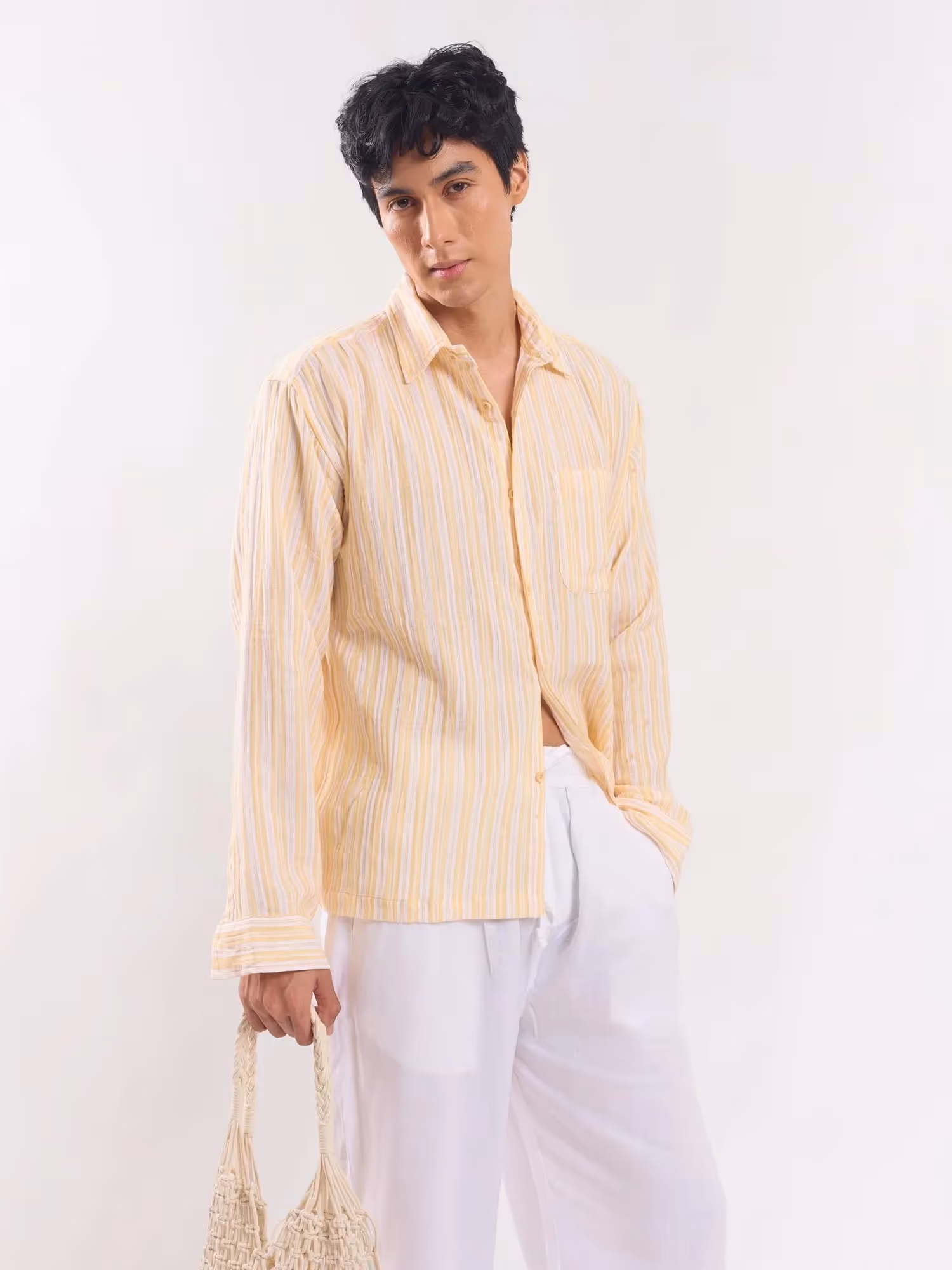 Yellow Striped Gauze Holiday Shirt image 4