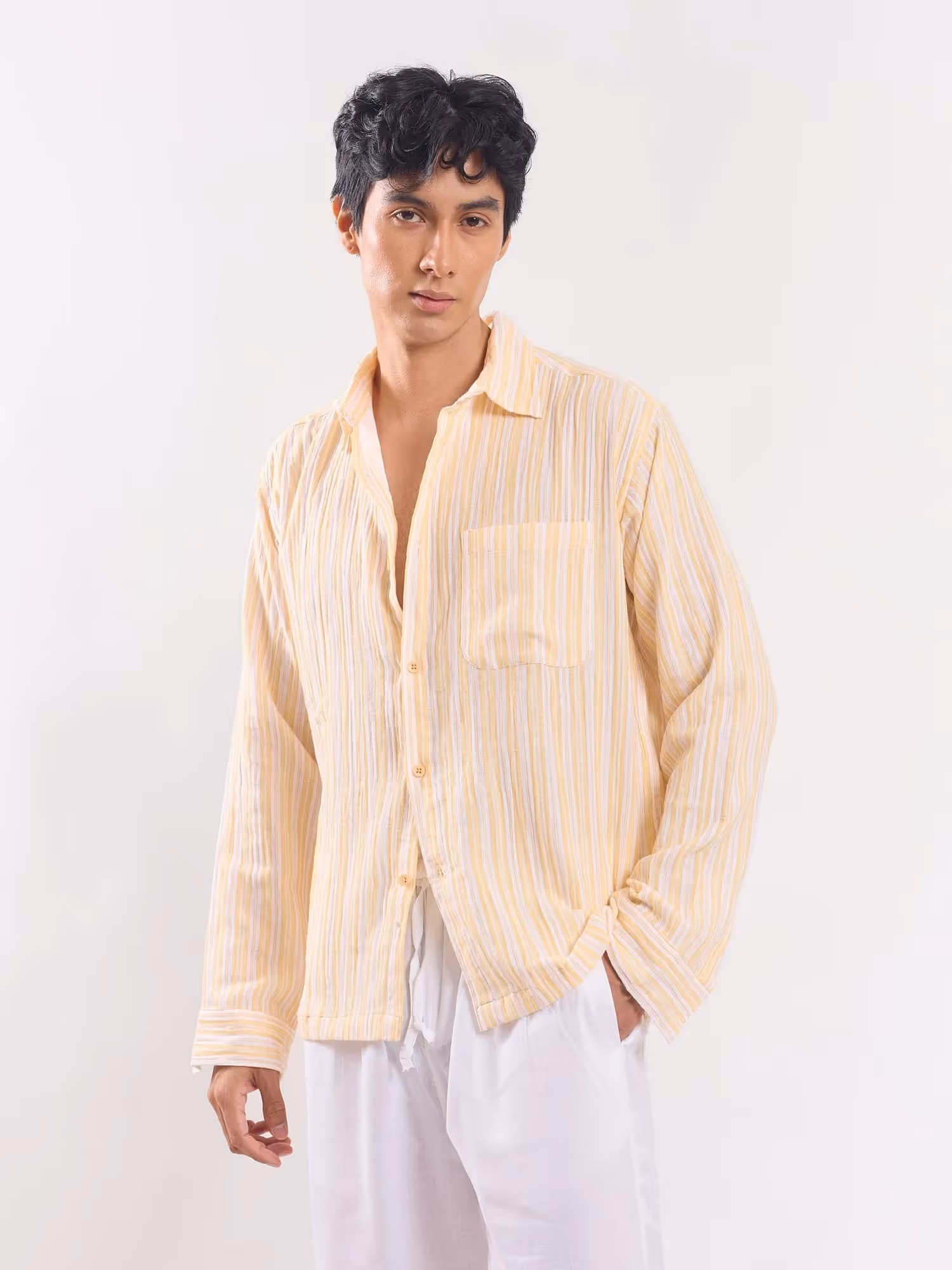 Yellow Striped Gauze Holiday Shirt image 5