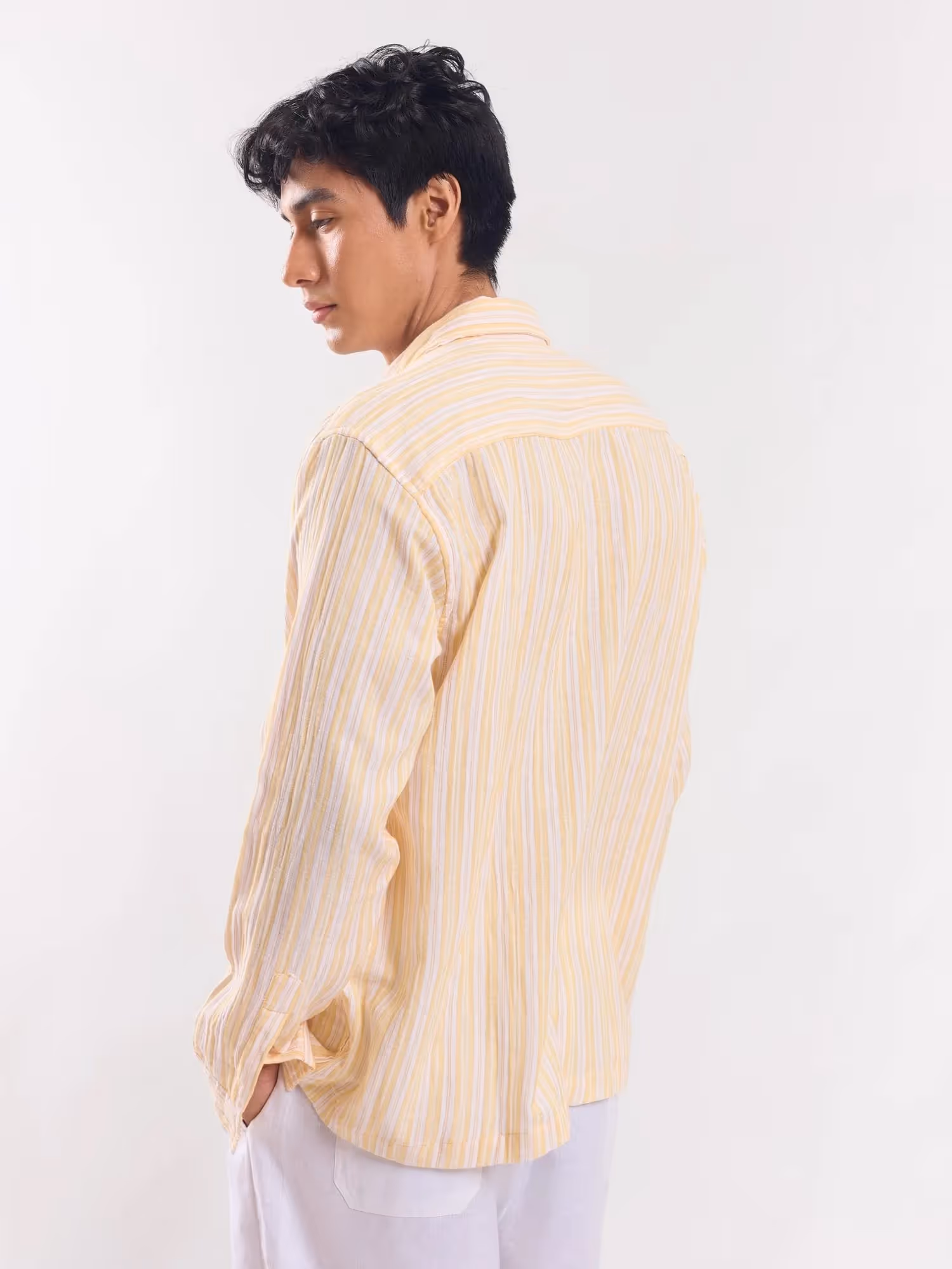 Yellow Striped Gauze Holiday Shirt image 6