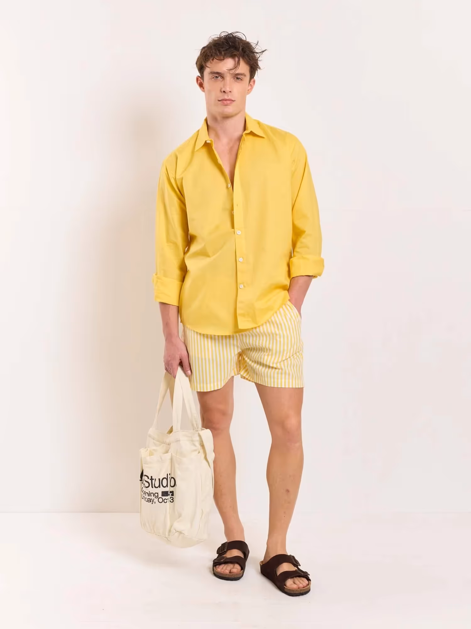 Yellow Striped Poplin Shorts image 1