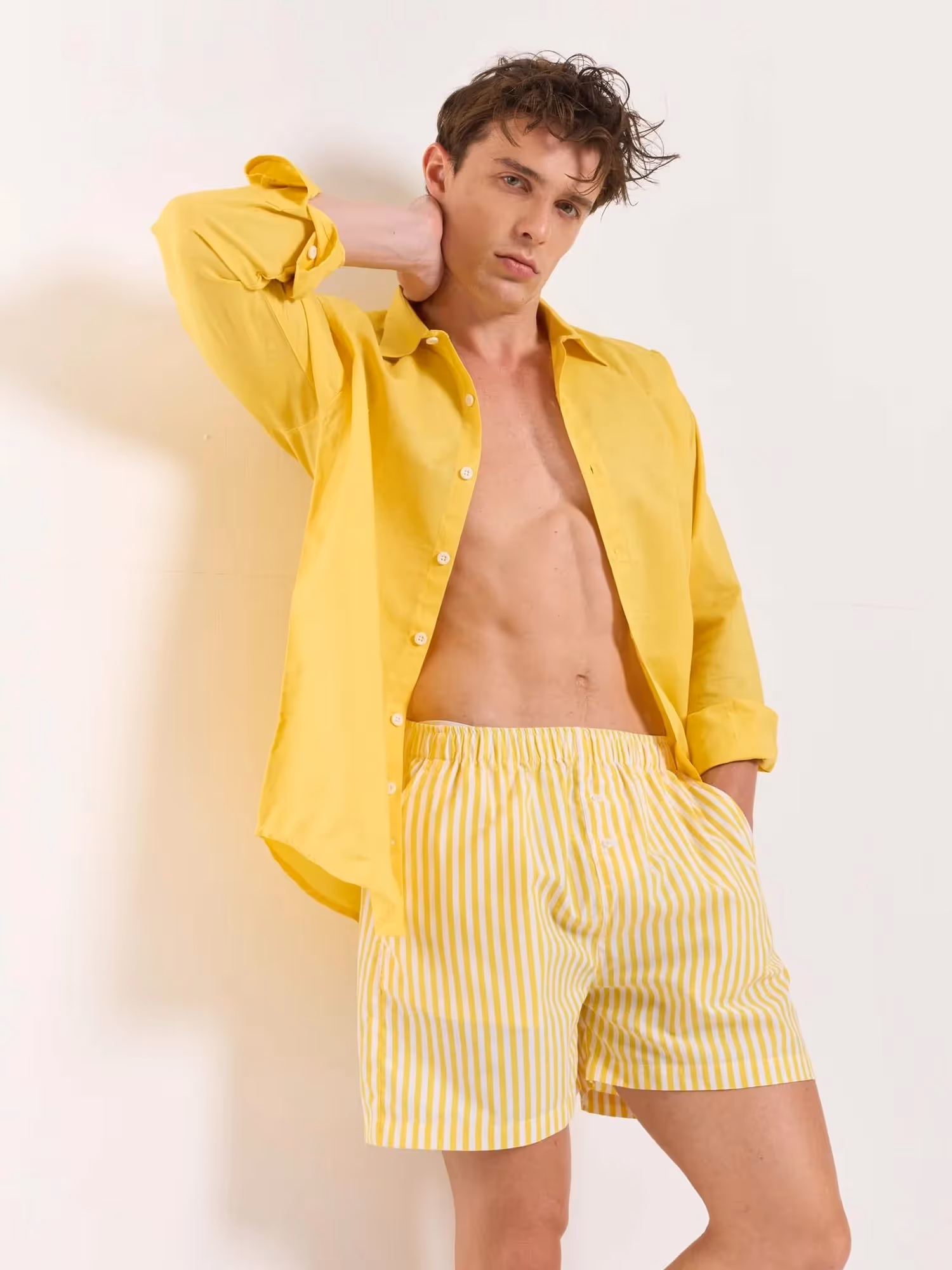 Yellow Striped Poplin Shorts image 3