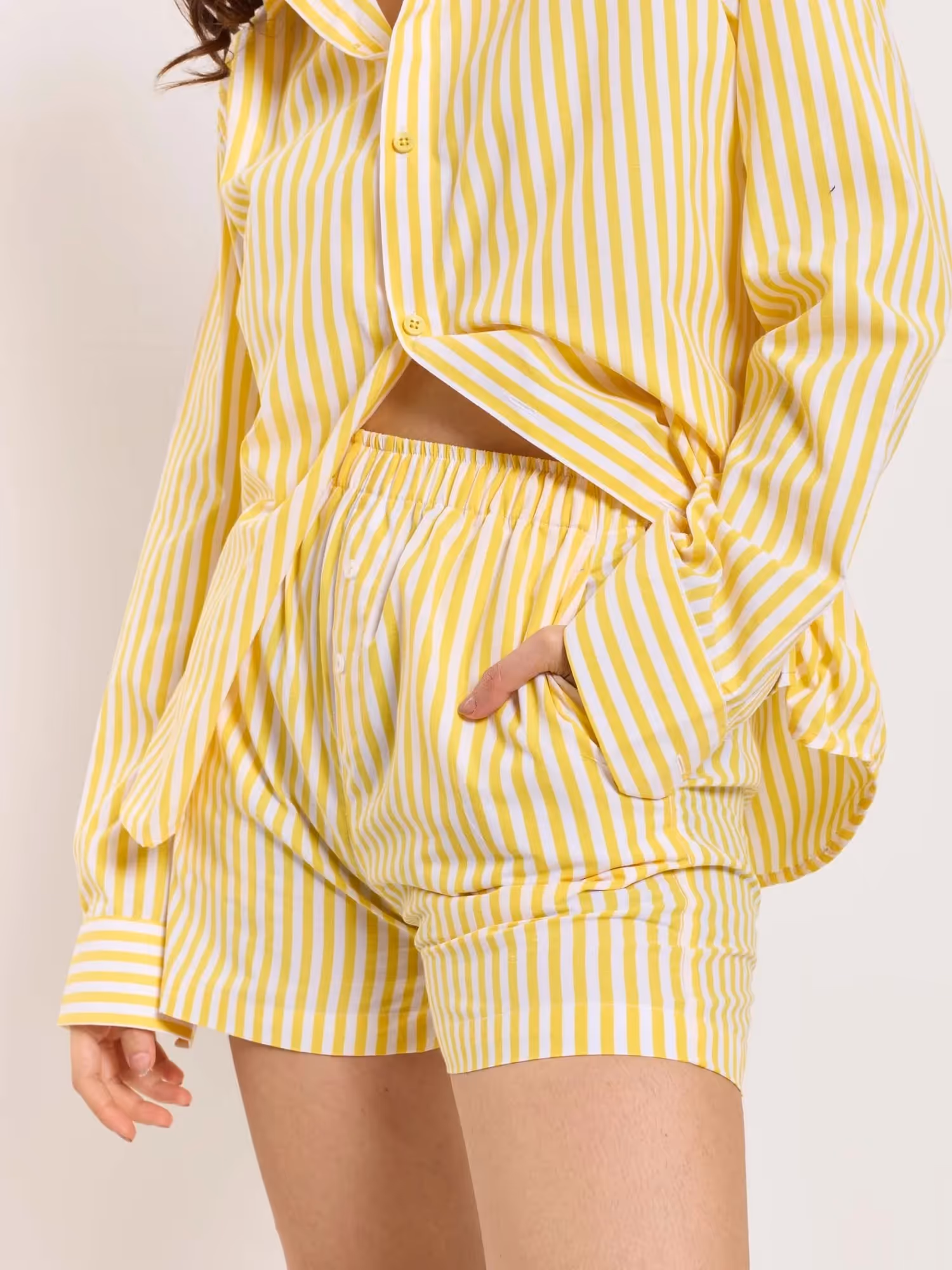 Yellow Striped Poplin Shorts image 5