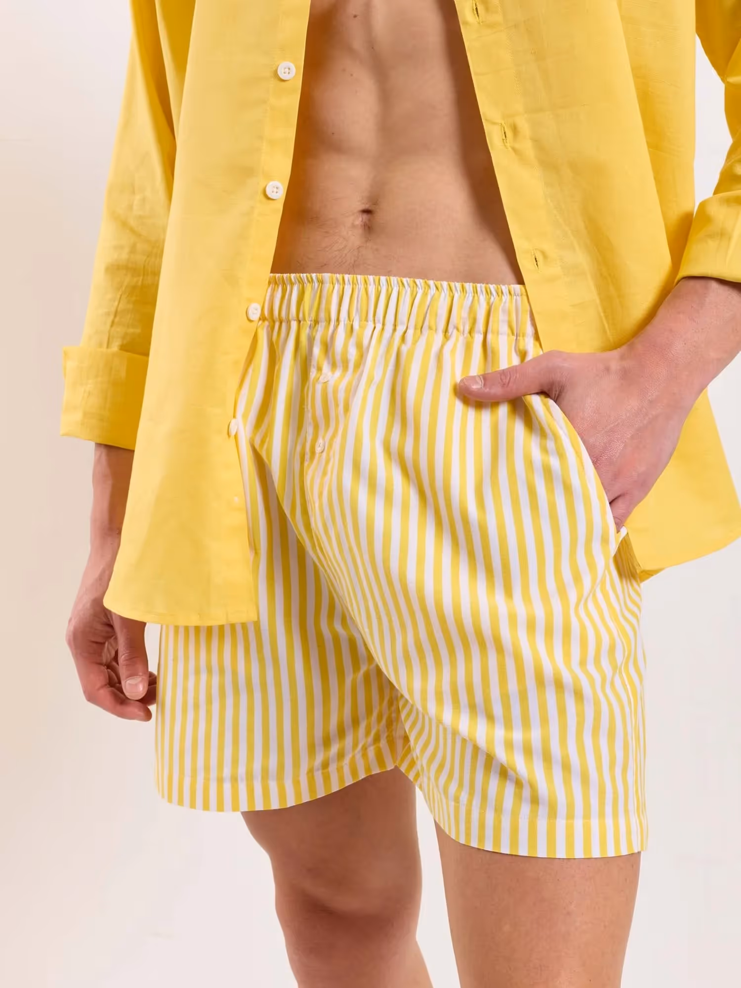 Yellow Striped Poplin Shorts image 6
