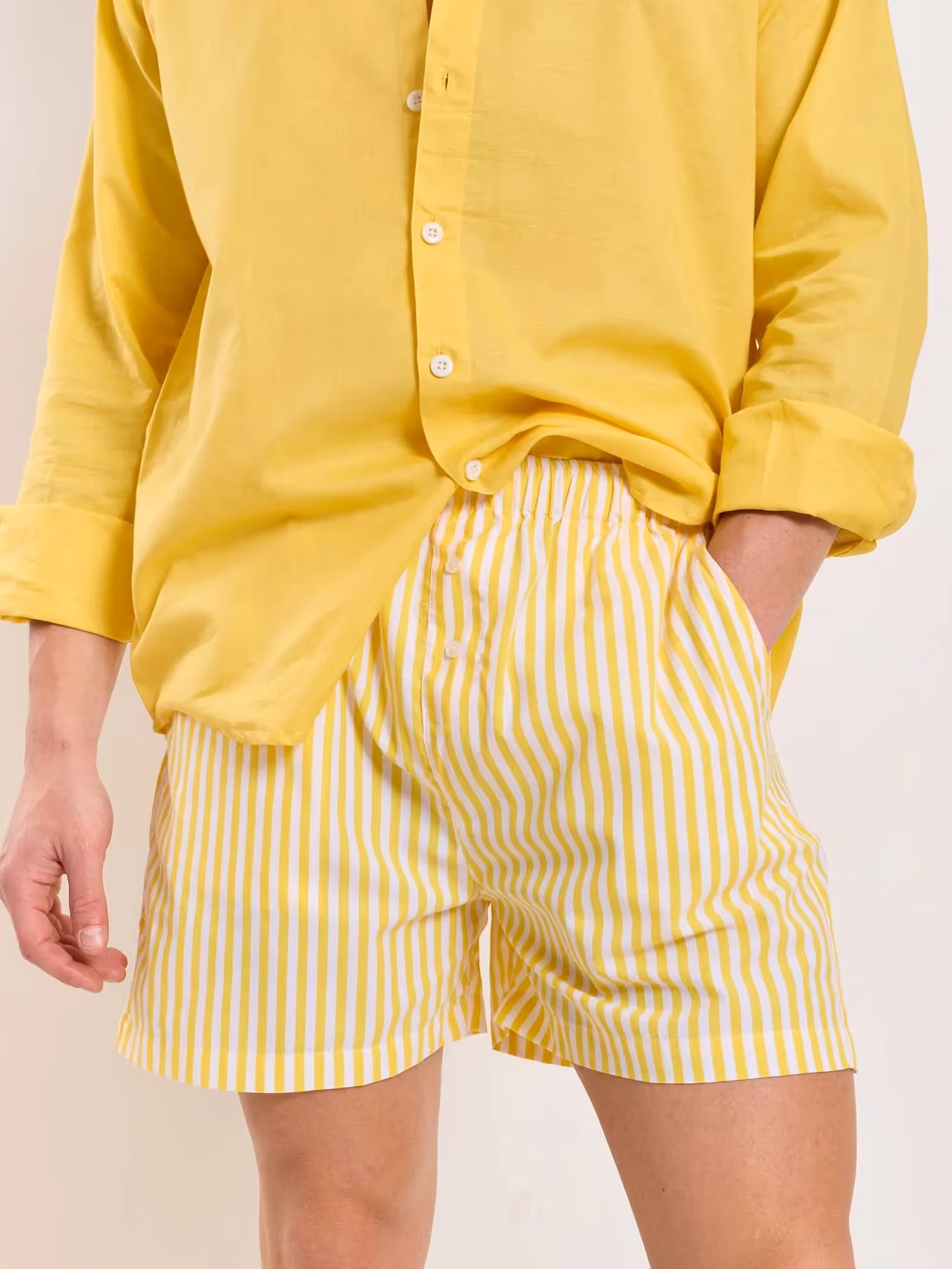 Yellow Striped Poplin Shorts image 8