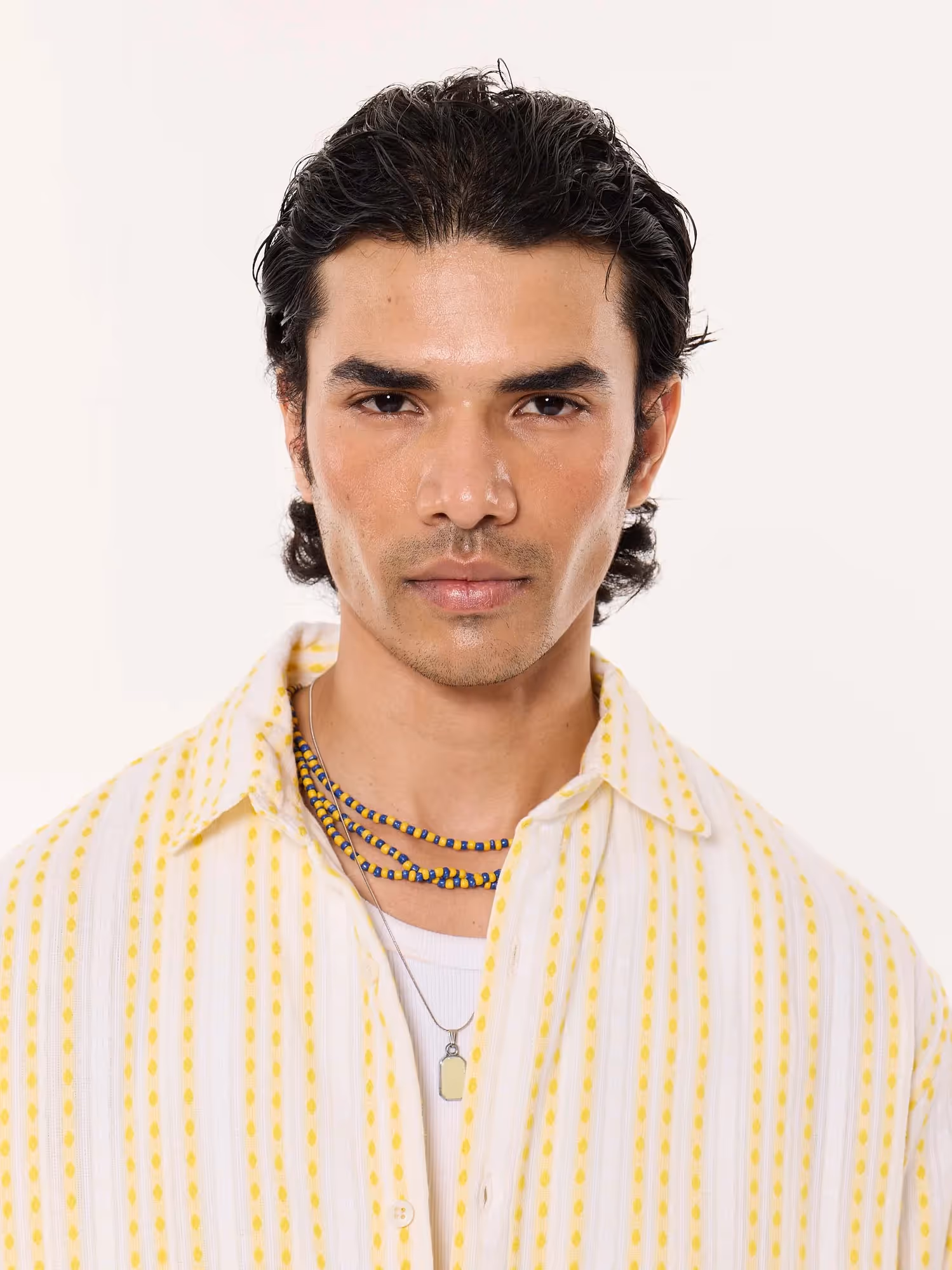 Yellow Woven Stripes Cropped Shirt  image 7