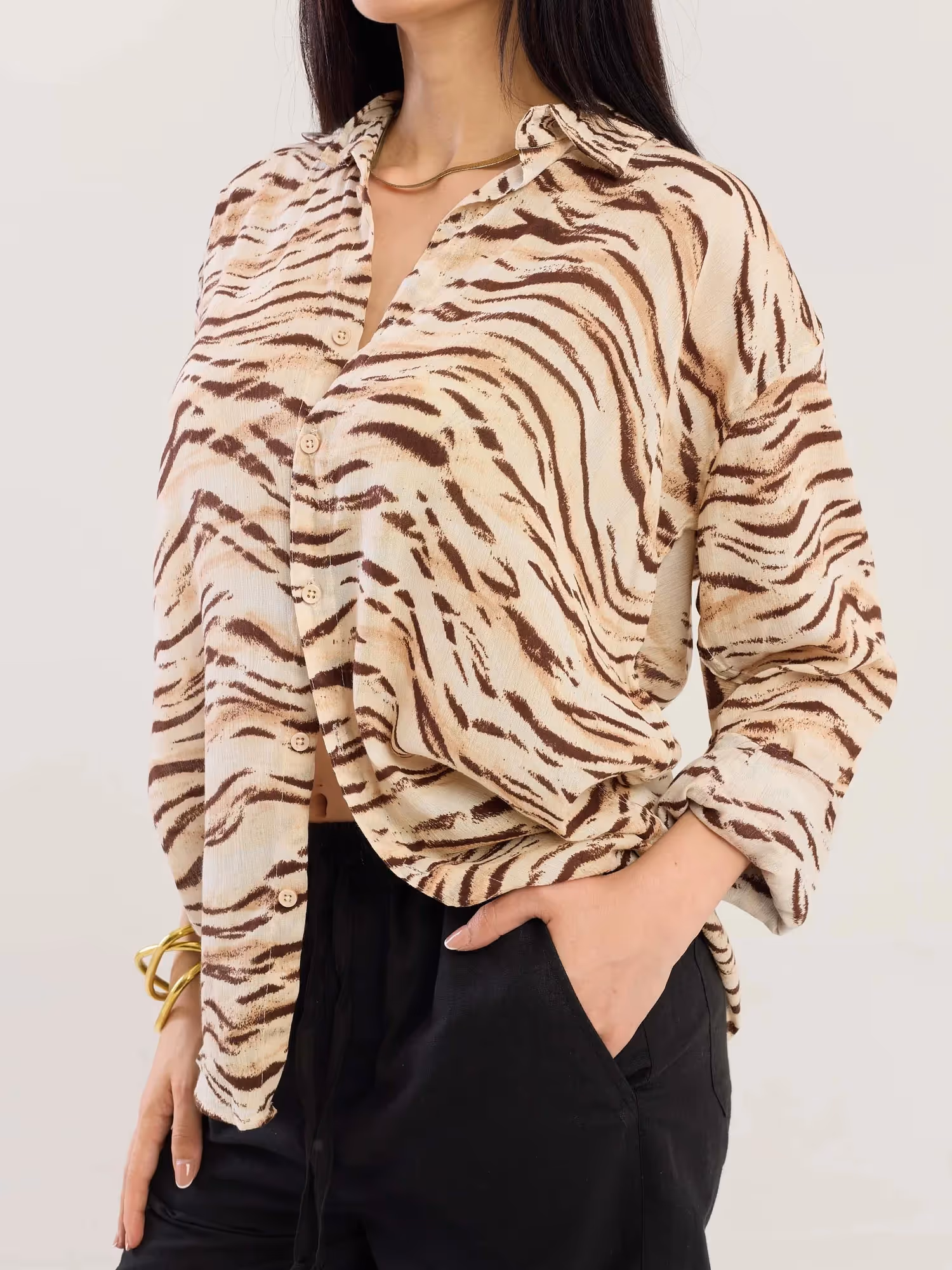 Zebra Patterned Wrinkled Shirt image 6