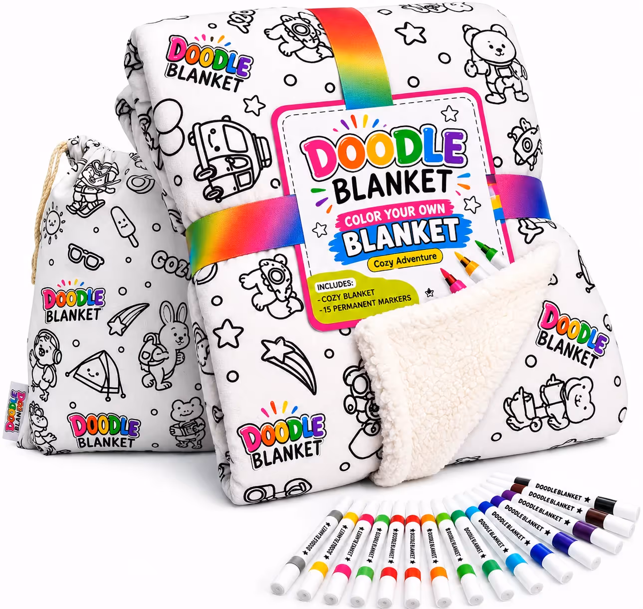 Doodle Blanket with 15 Fabric Markers image 1