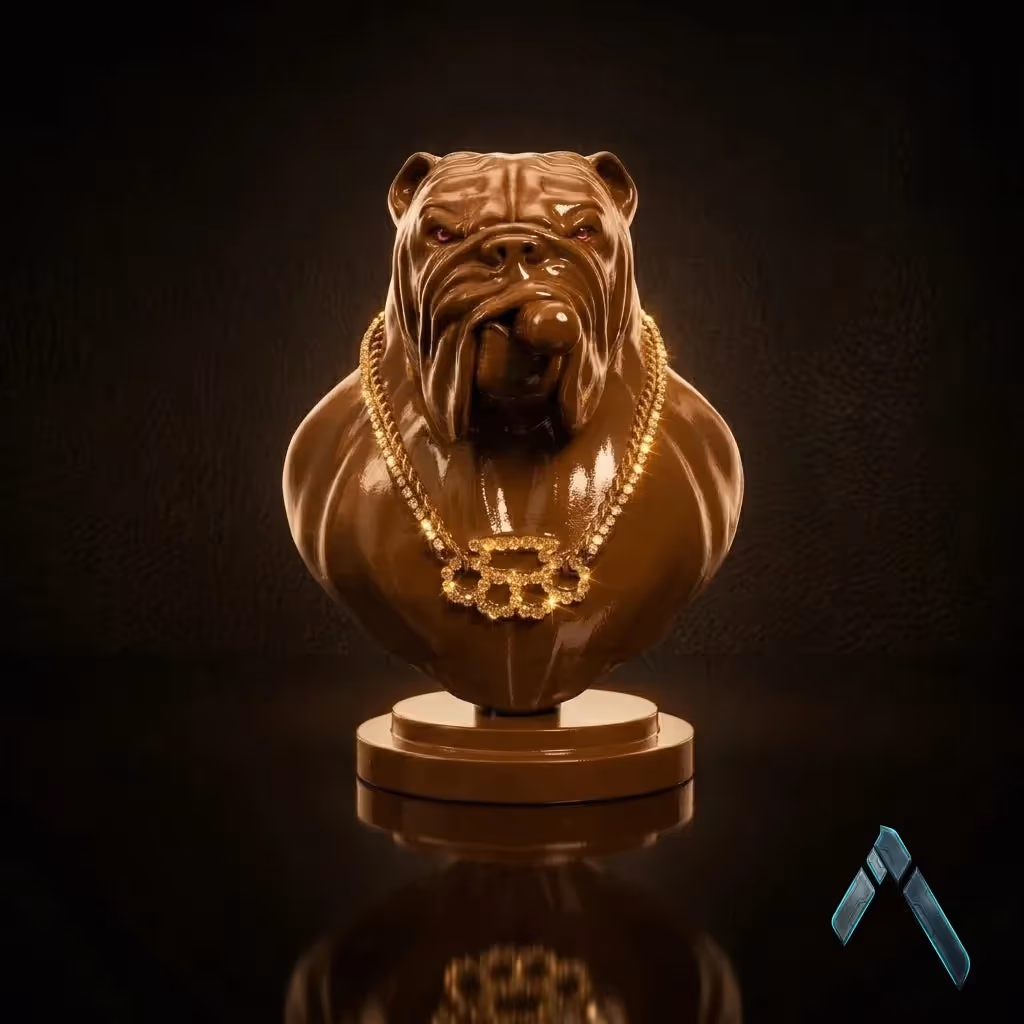 Bulldog Bust Sculpture Brown Gloss Chain Necklace  image 1