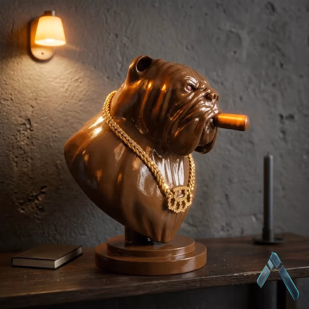 Bulldog Bust Sculpture Brown Gloss Chain Necklace  image 2