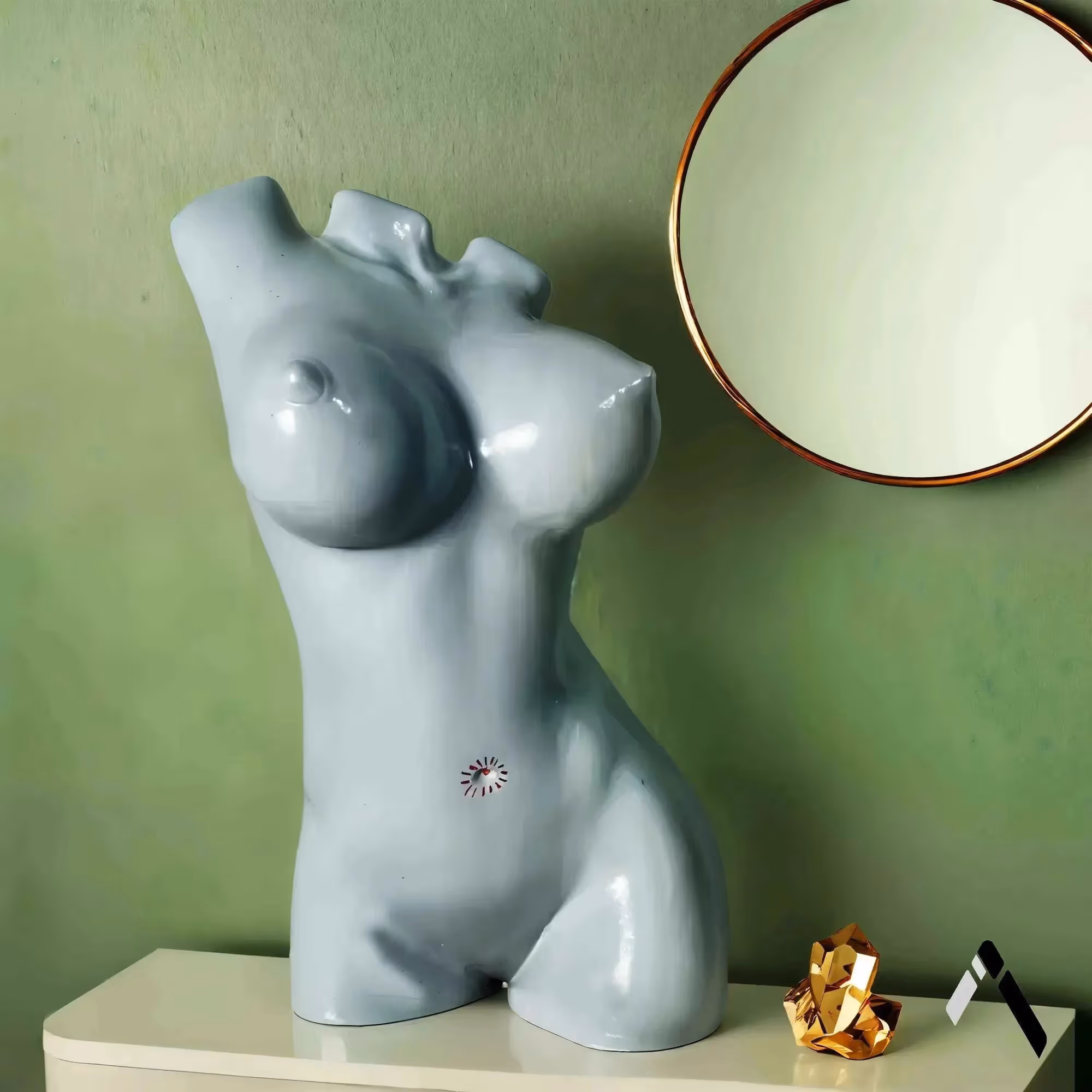 Female Torso Sculpture Grey Gloss Crystal Necklace Art  image 2