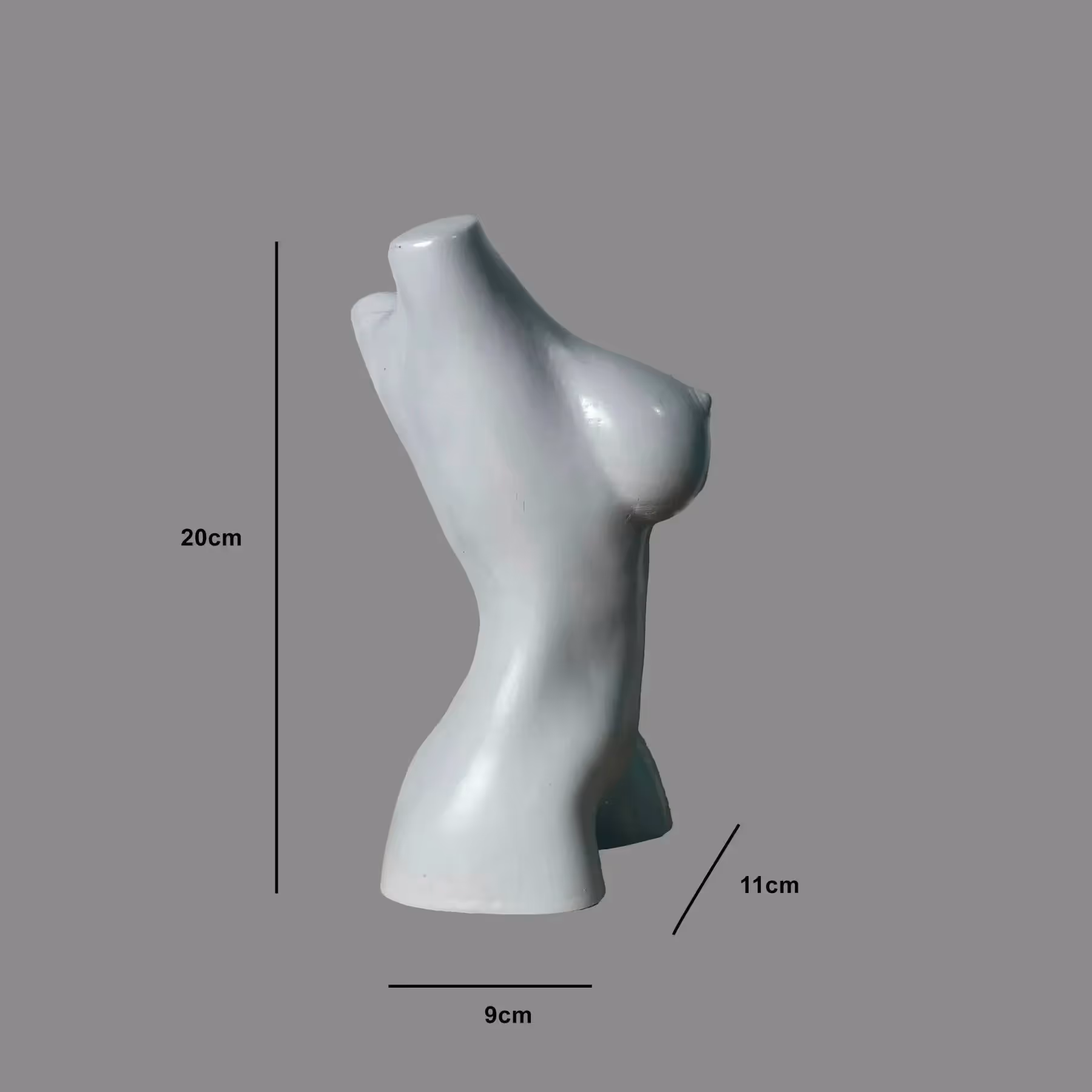 Female Torso Sculpture Grey Gloss Crystal Necklace Art  image 5