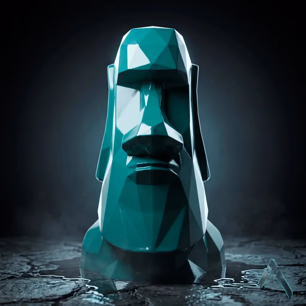 Moai Head Low Poly Geometric Statue Green  image 1
