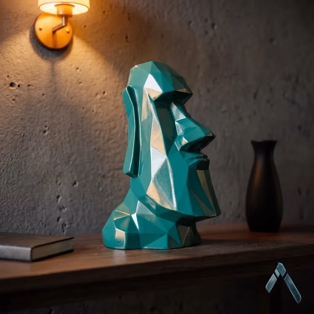 Moai Head Low Poly Geometric Statue Green image 2