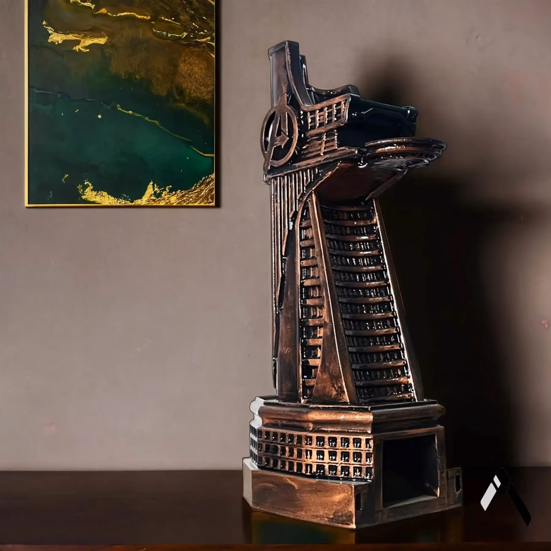 Stark Tower Scale Model Bronze Avengers Architecture Sculpture  image 1