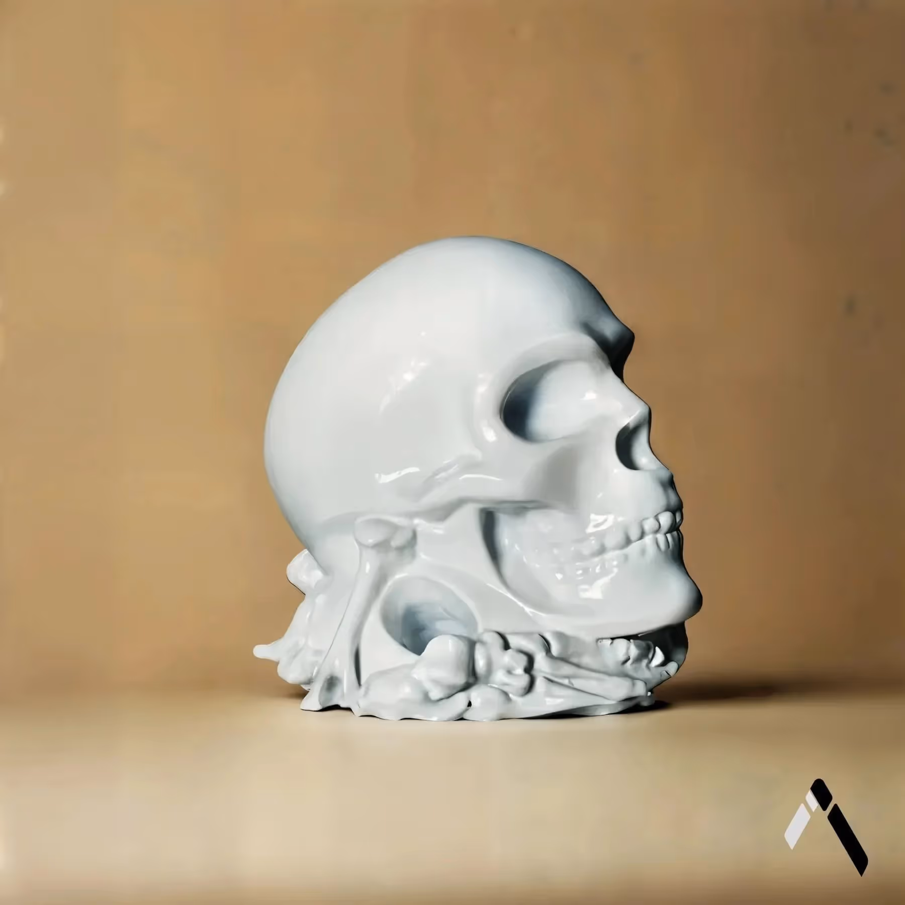 White Skull Sculpture Gloss Floral Gothic image 2