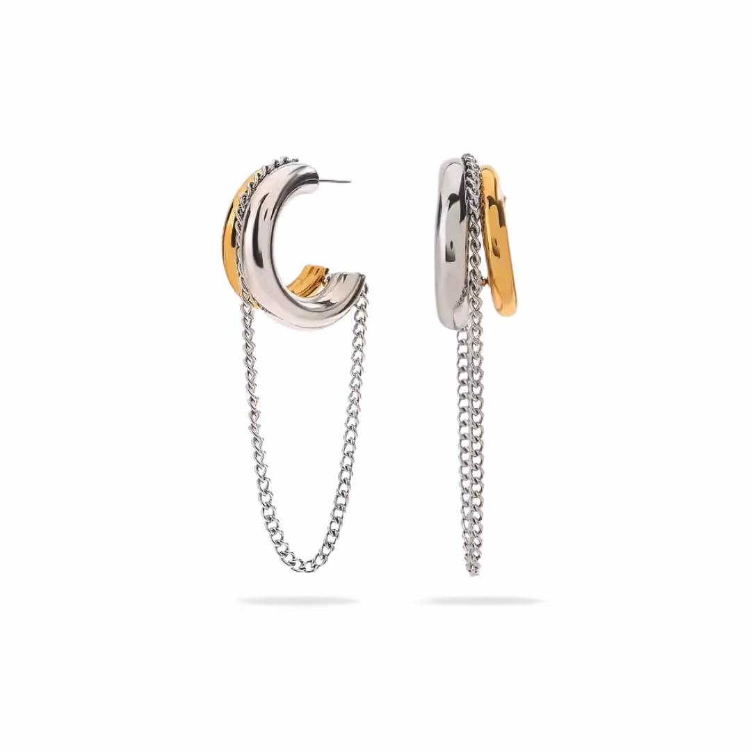 Bi-Metal Chain Drop Earrings  image 1