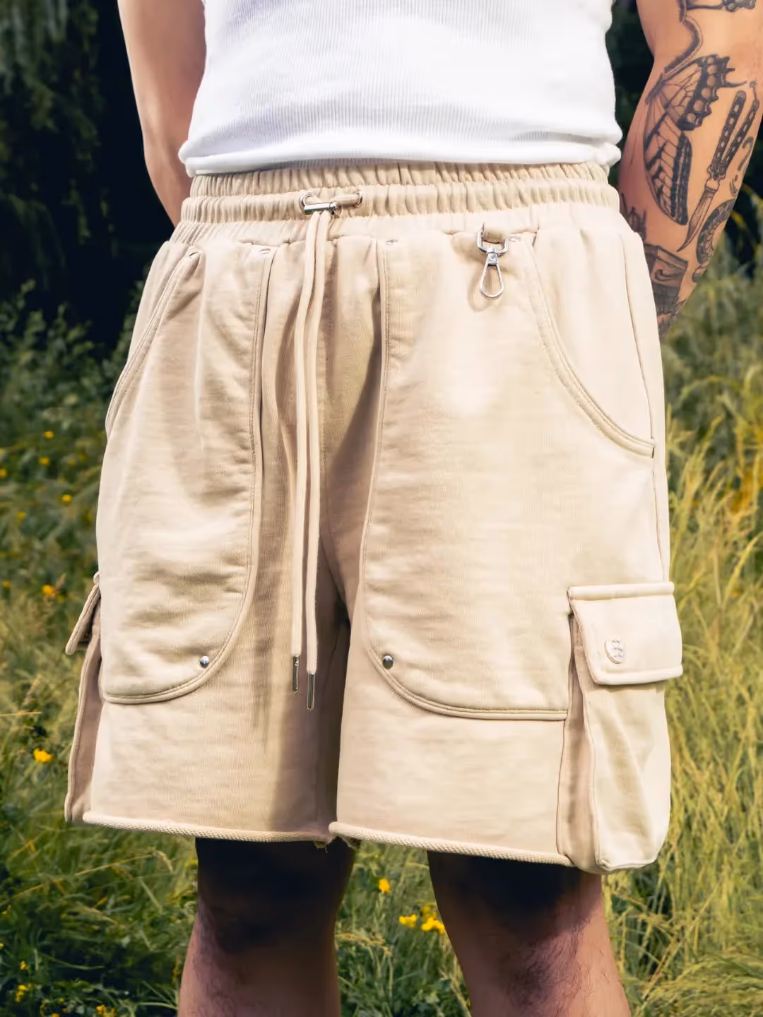 Beige Cargo Sweat Shorts image 1