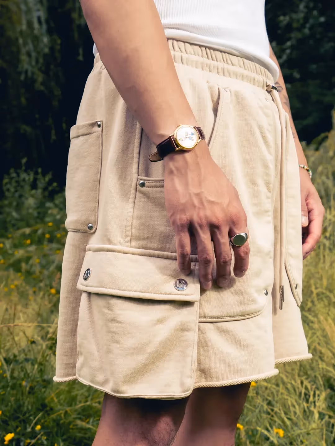 Beige Cargo Sweat Shorts image 2