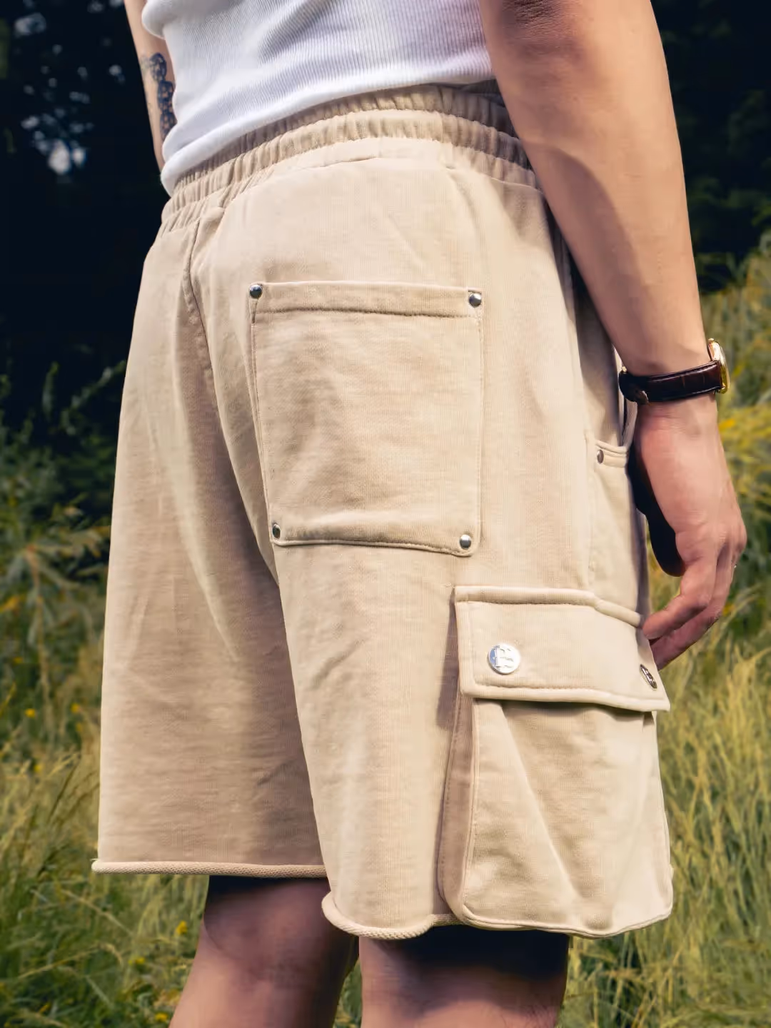 Beige Cargo Sweat Shorts image 3