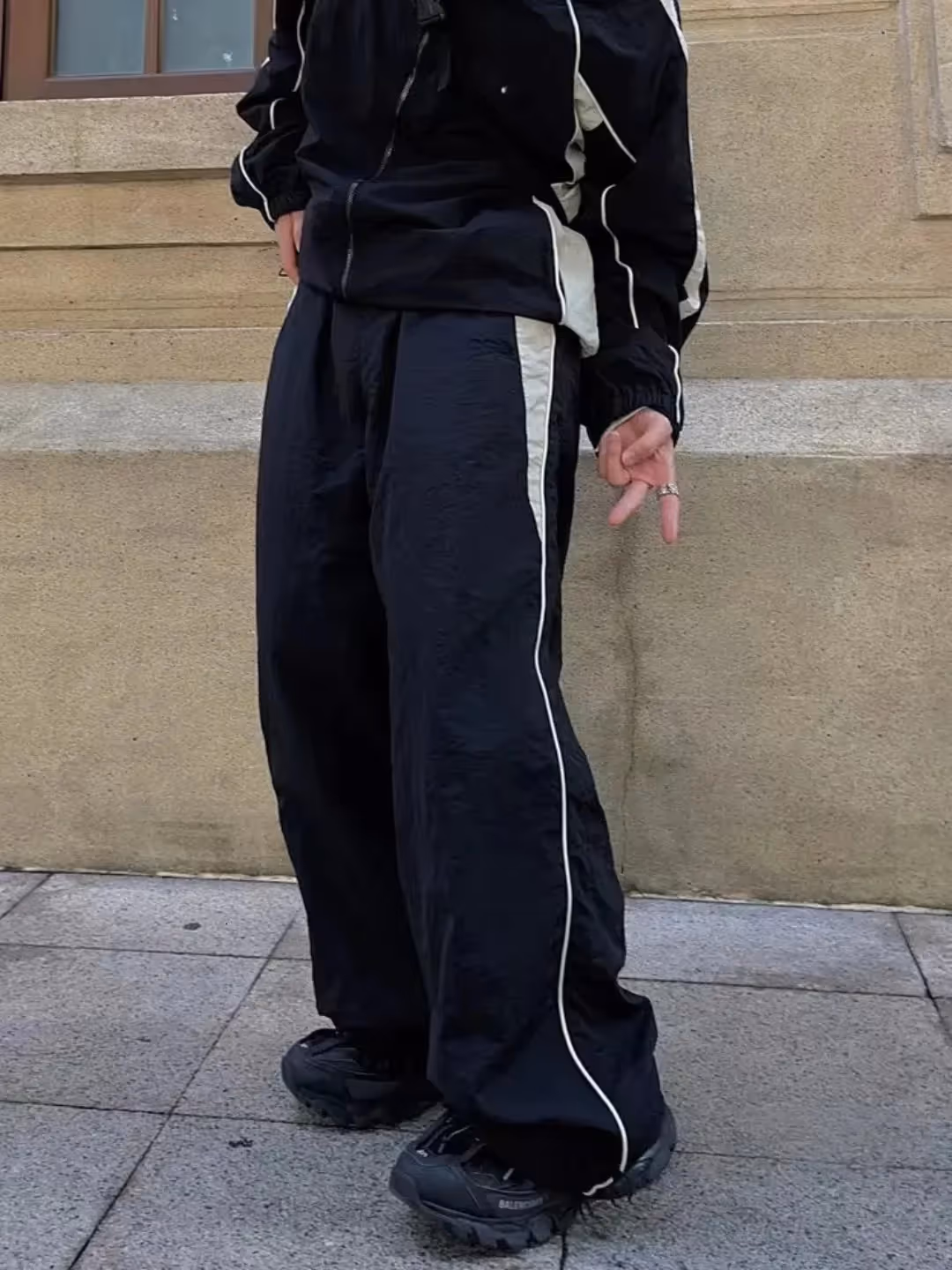 Black Contrast Piping Detail Trackpants image 1