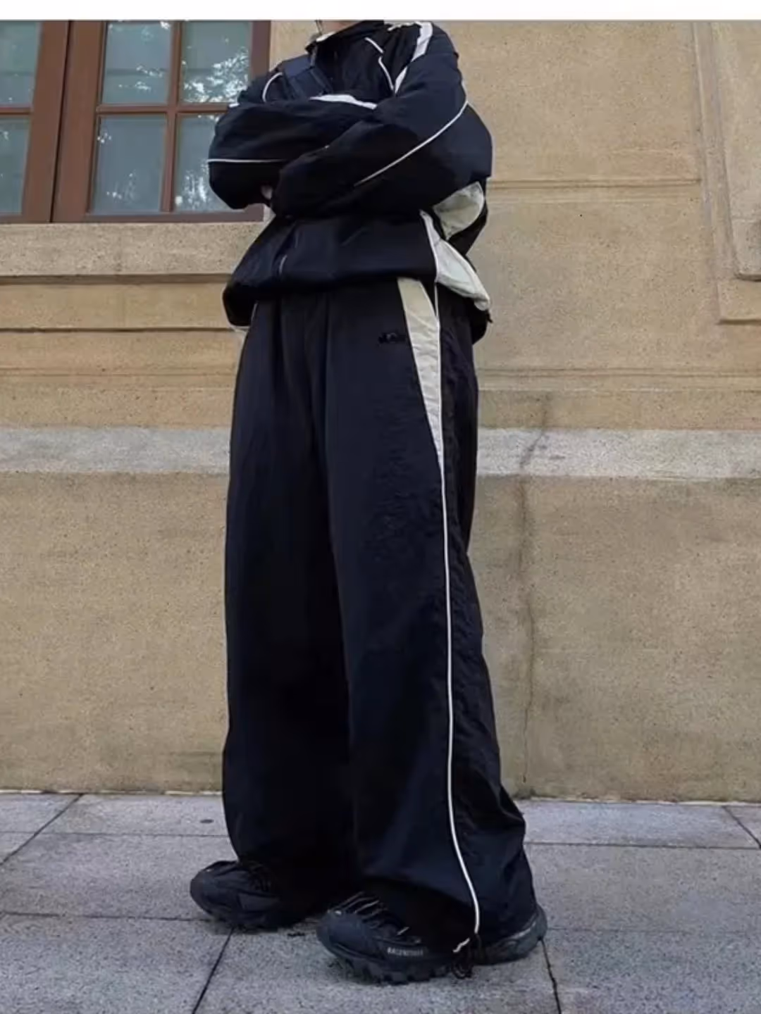 Black Contrast Piping Detail Trackpants image 3