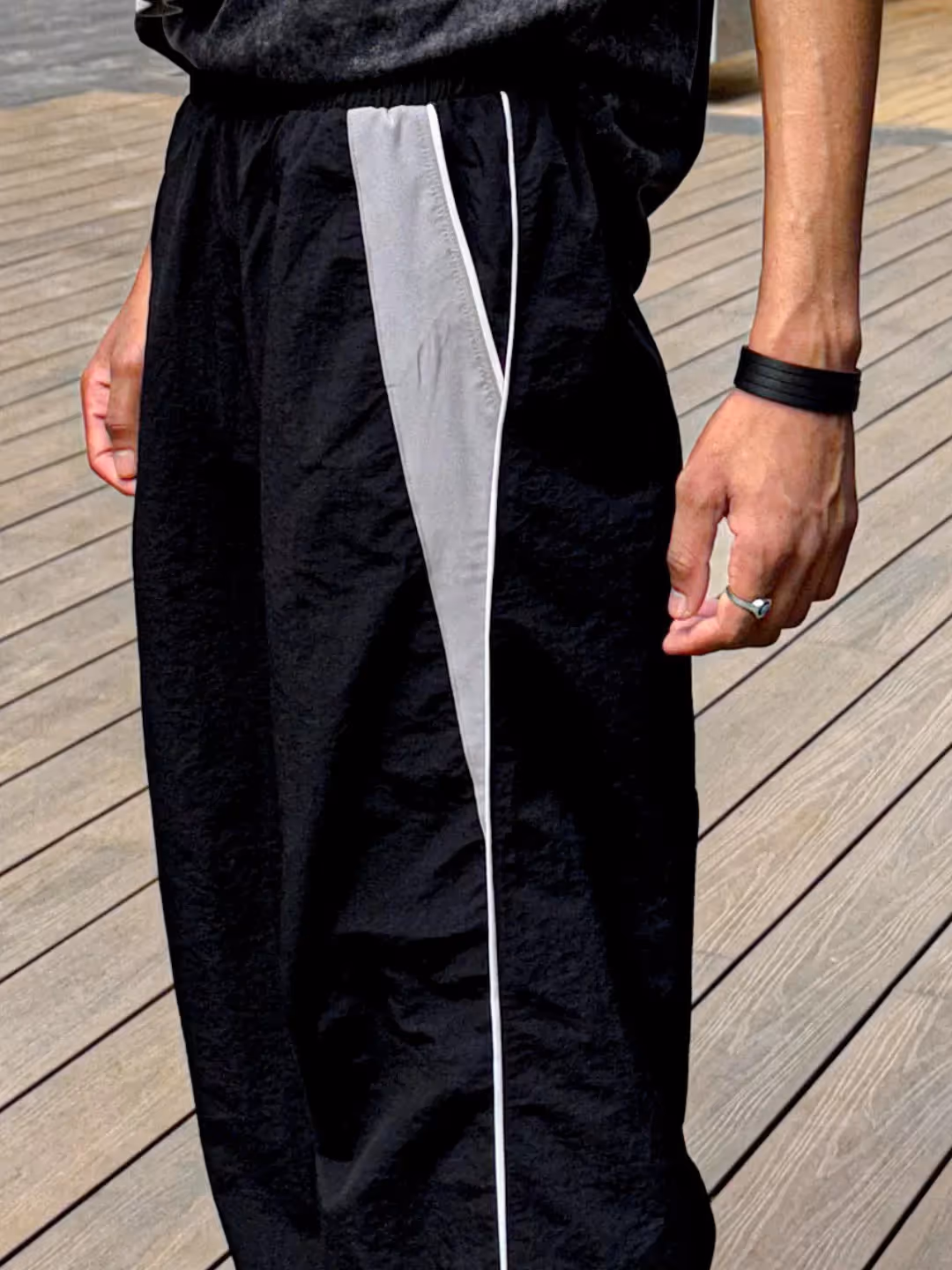 Black Contrast Piping Detail Trackpants image 6
