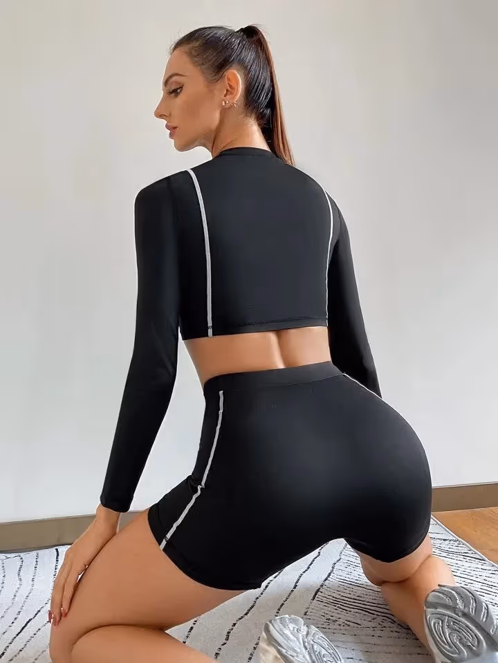 Black Contrast Stitch Sports Set image 5