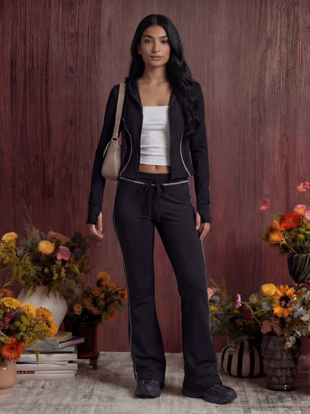 Black Contrast Stitch Tracksuit image 1