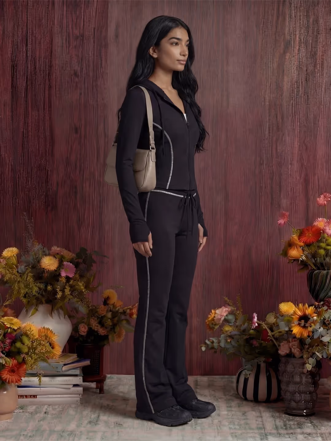 Black Contrast Stitch Tracksuit image 3