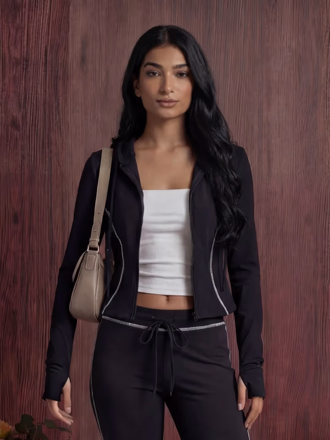 Black Contrast Stitch Tracksuit image 4