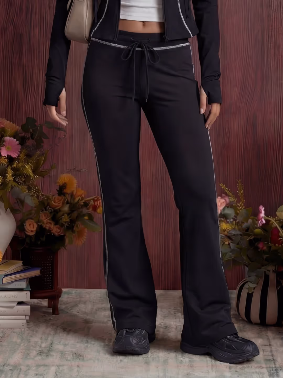 Black Contrast Stitch Tracksuit image 5