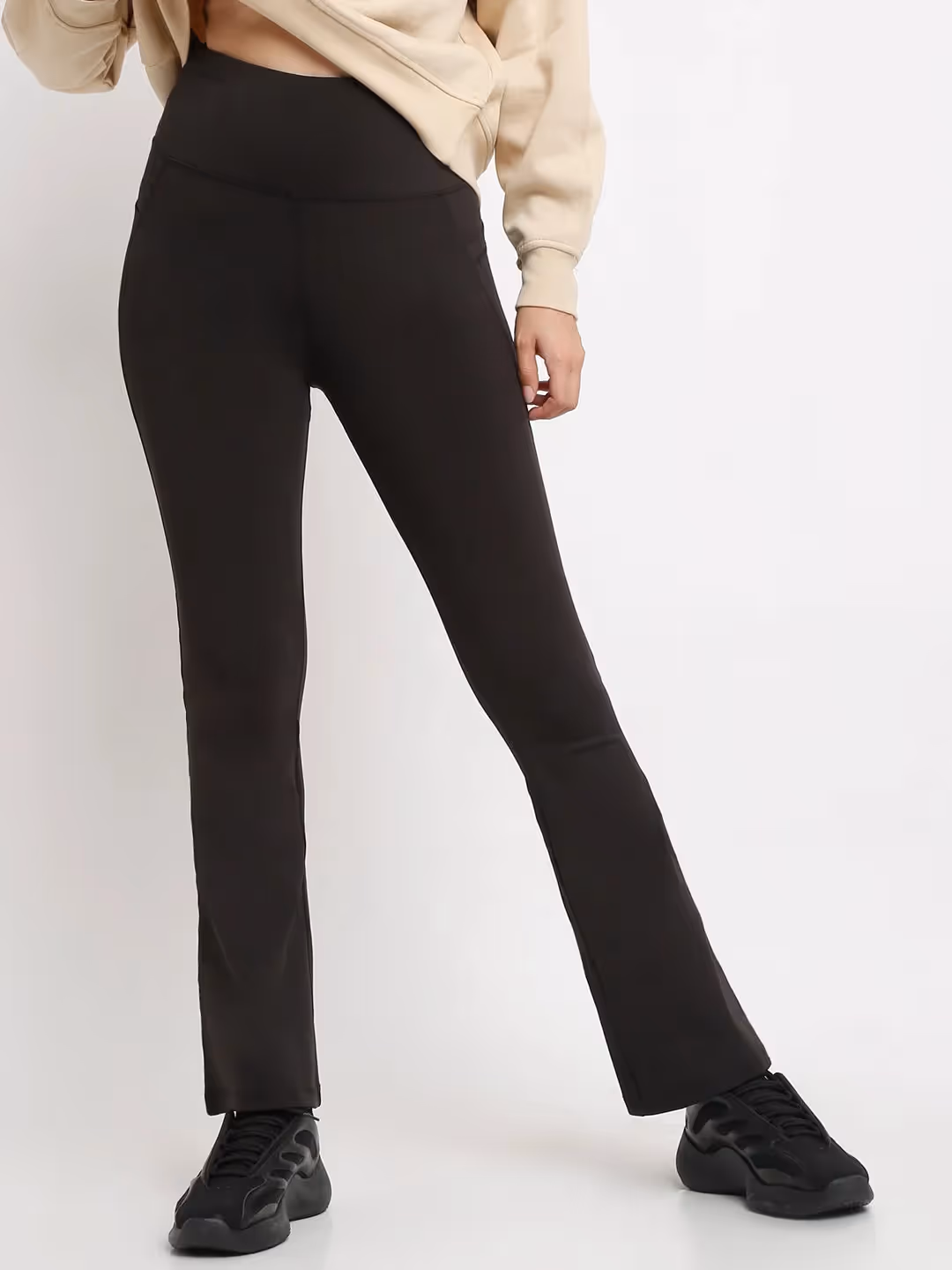 Black Flare High Waisted Essential Pants image 4